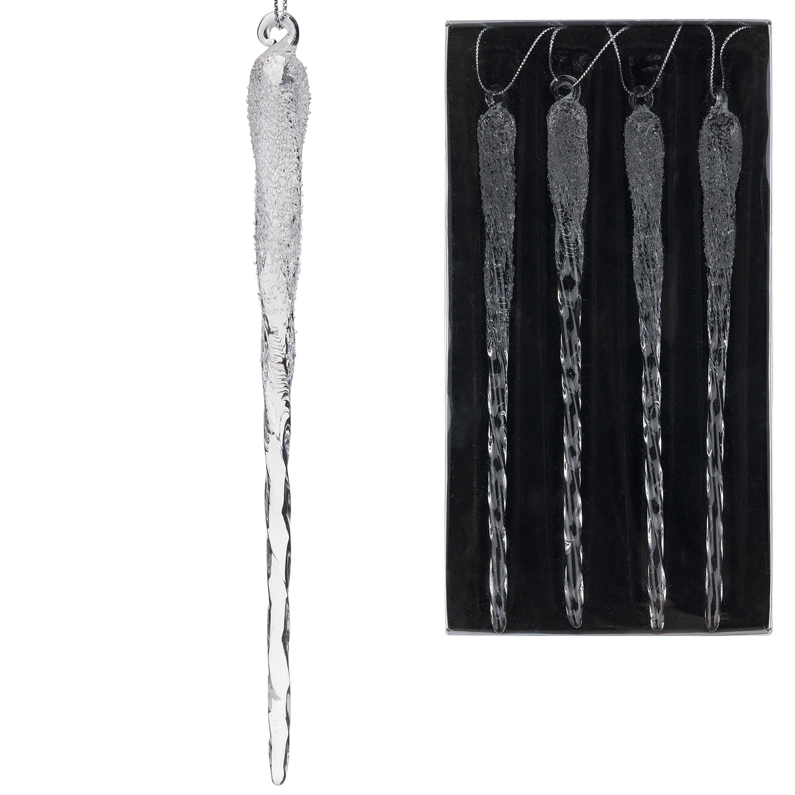 Елочная игрушка "Сосулька" (стекло), H20 см, набор (4 шт) Прозрачный