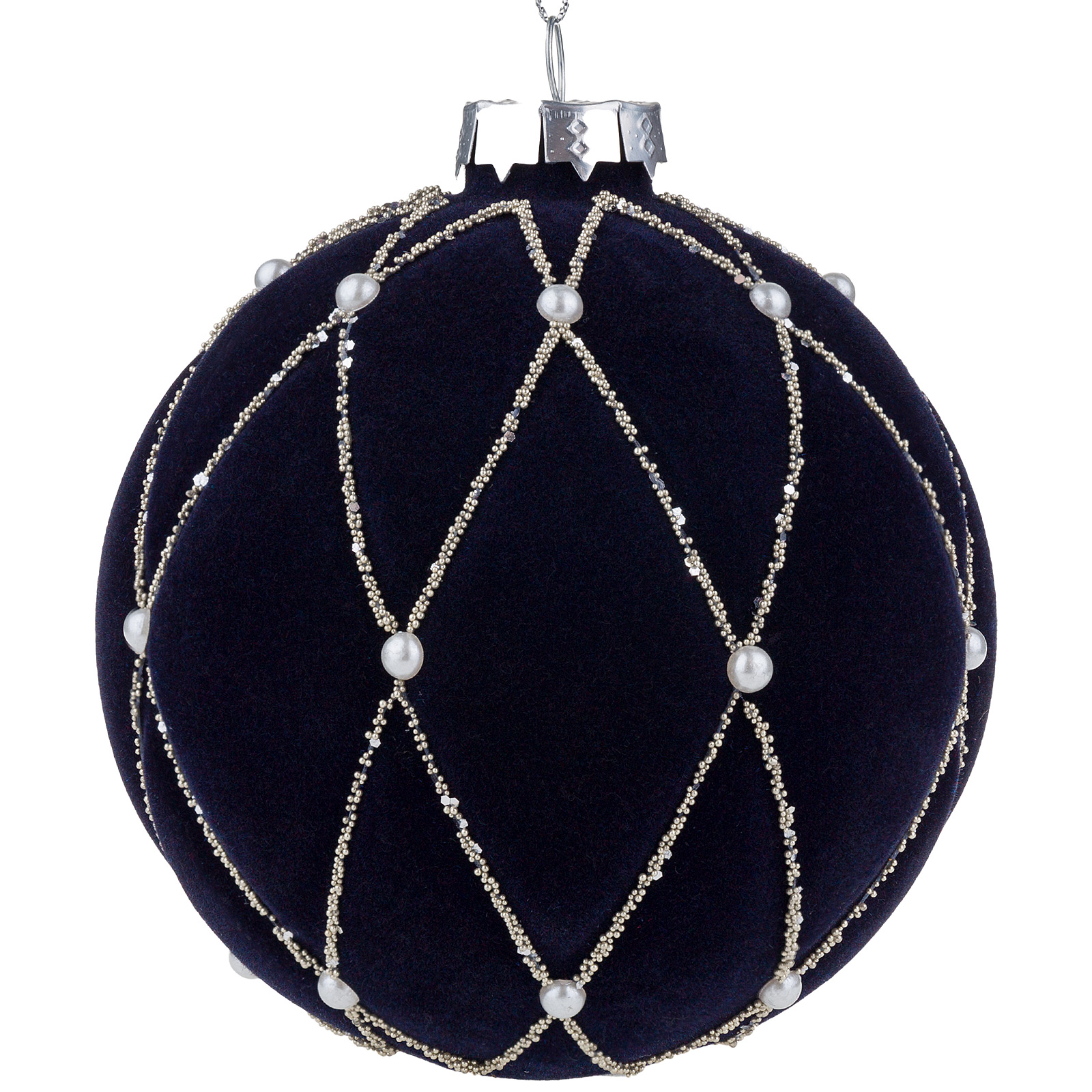 Елочная игрушка "Шар" (бархат, стекло), D10 см Темно-синий