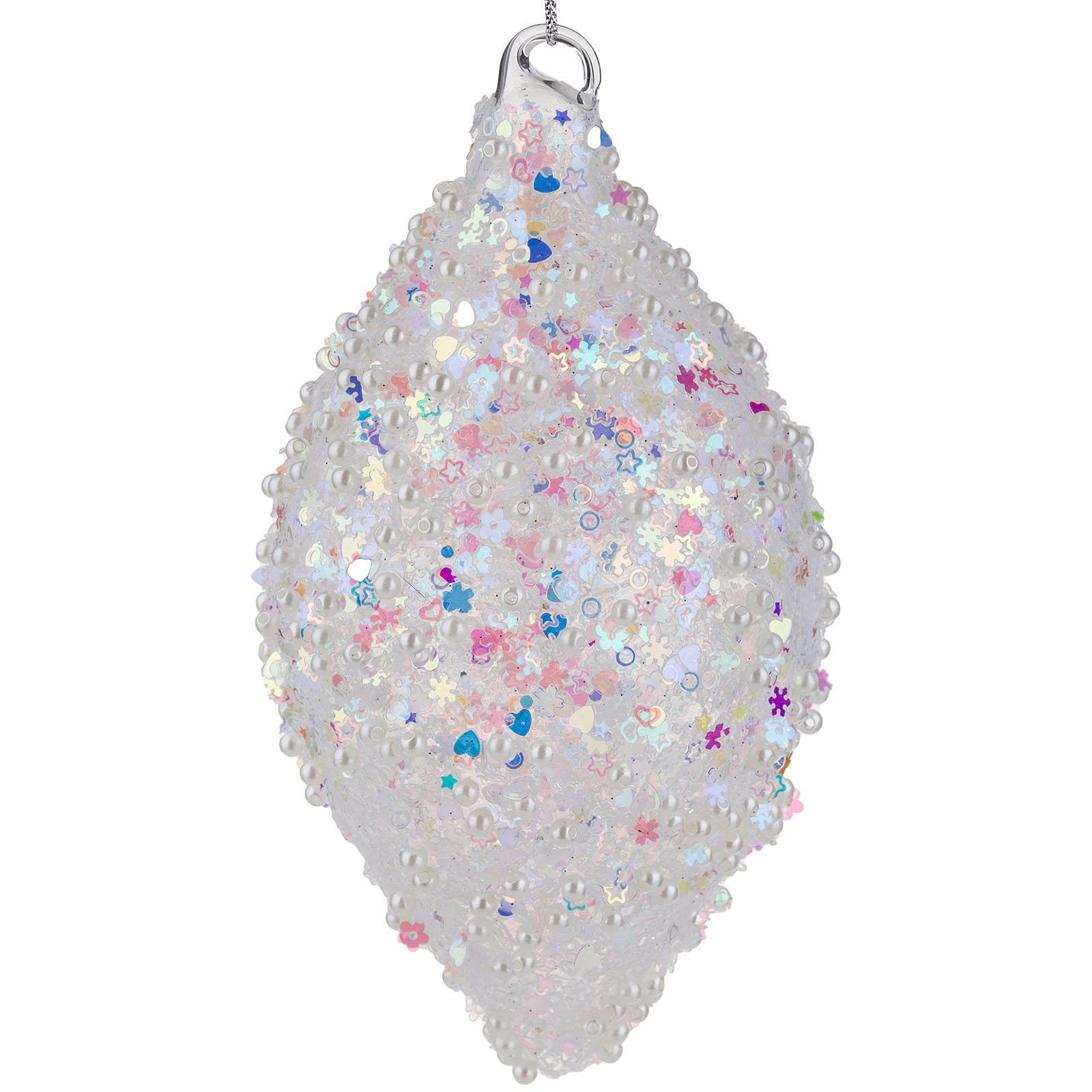 Елочная игрушка "Олива" (стекло), D8xH16 см Белый блестящий