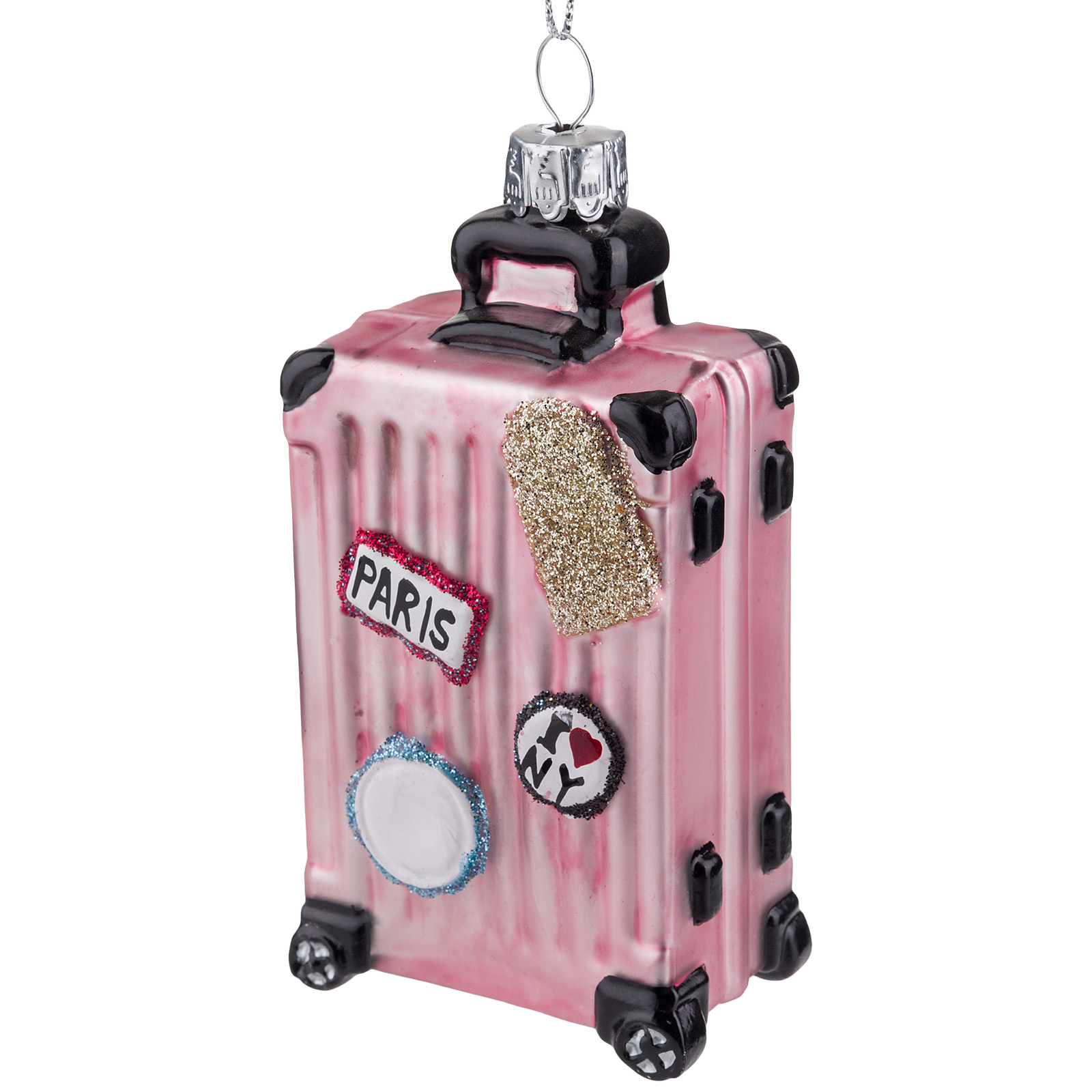 Елочная игрушка "Чемодан" (стекло), 5x3xH11 см Розовый