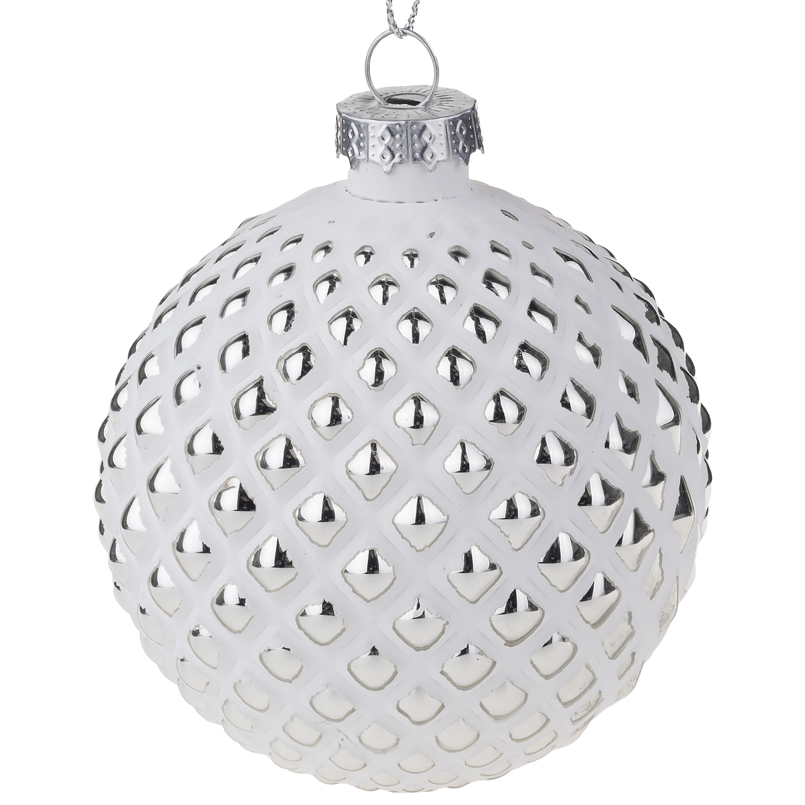 Елочная игрушка "Шар" (стекло), D8 см Белый-серебряный
