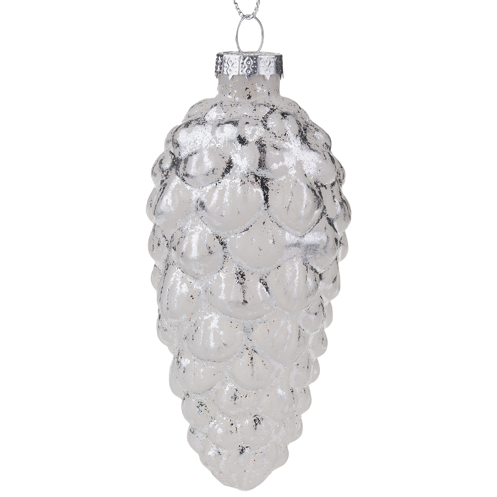 Елочная игрушка "Шишка" (стекло), 5xH10,5 см Белый-серебряный