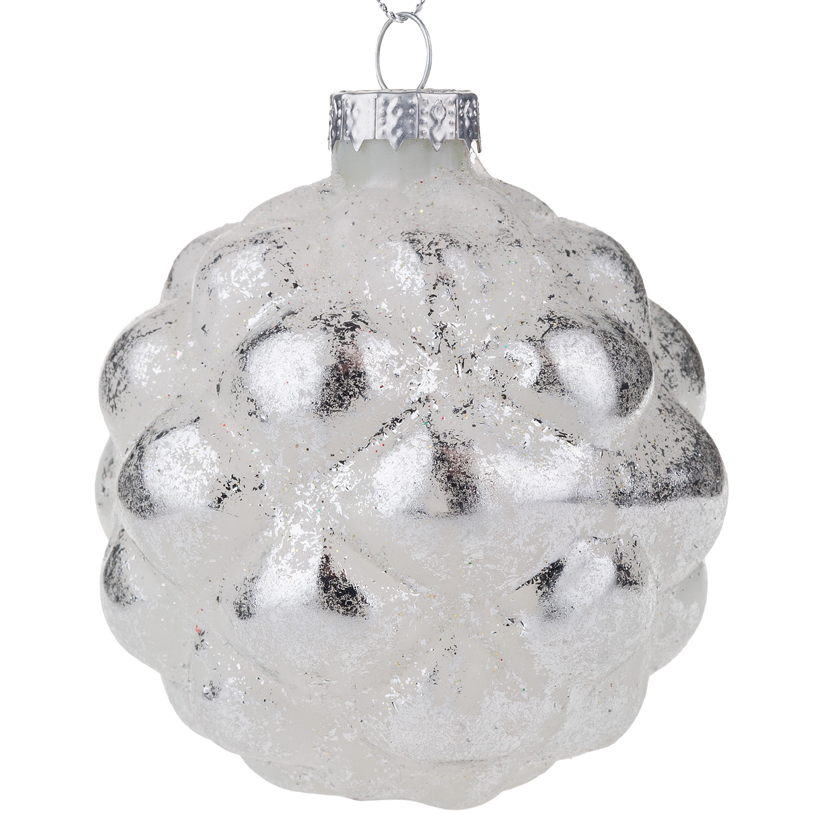 Елочная игрушка "Шар" (стекло), D8 см Белый-серебряный