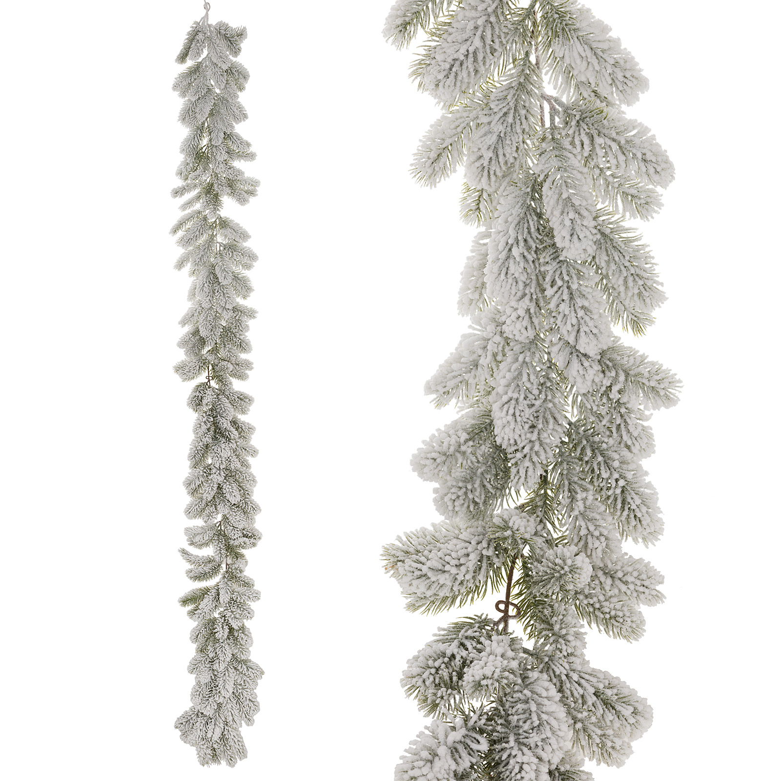 Гирлянда искусственная еловая заснеженная (пластик), 180 см Белый