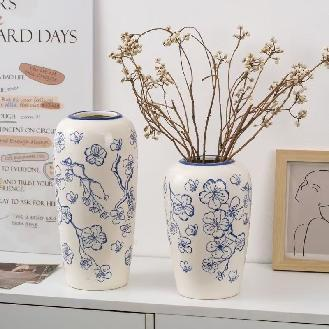 Ваза "Flower Blue" (керамика), D14,5xH29 см Белый-синий
