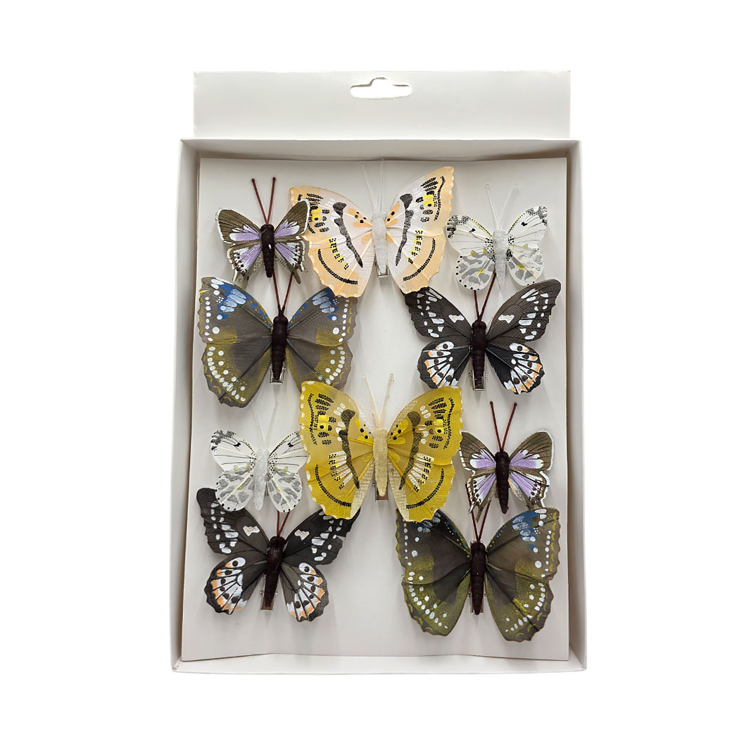 Бабочка на клипе (перо), H5-8 см, набор (10 шт) В ассортименте