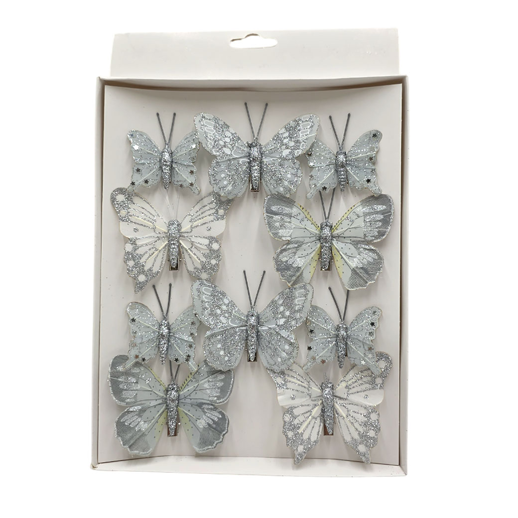 Бабочка на клипе (перо), H5-8 см, набор (10 шт) Серый