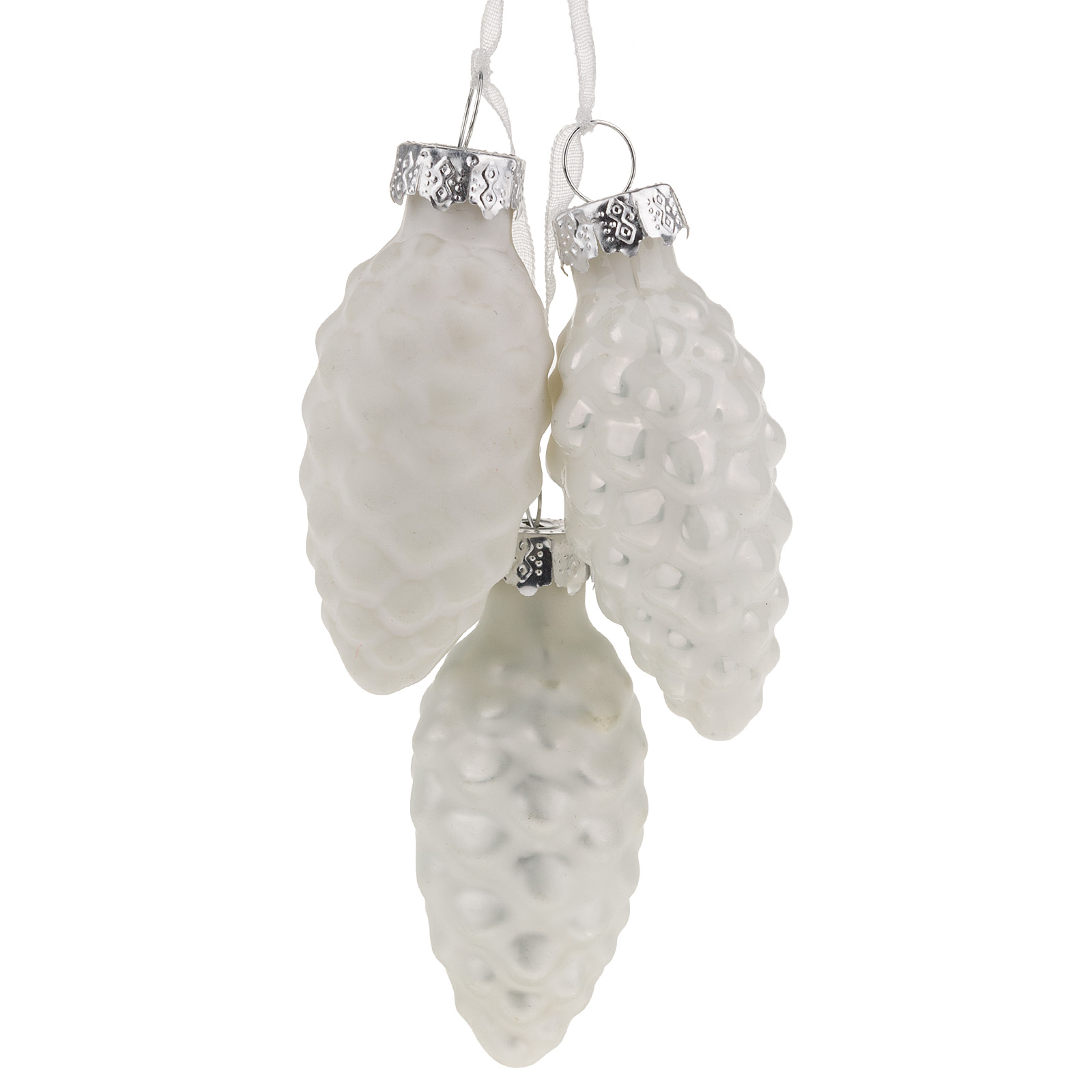 Елочная игрушка "Шишка в связке" (стекло), D2,5xH5 см Белый