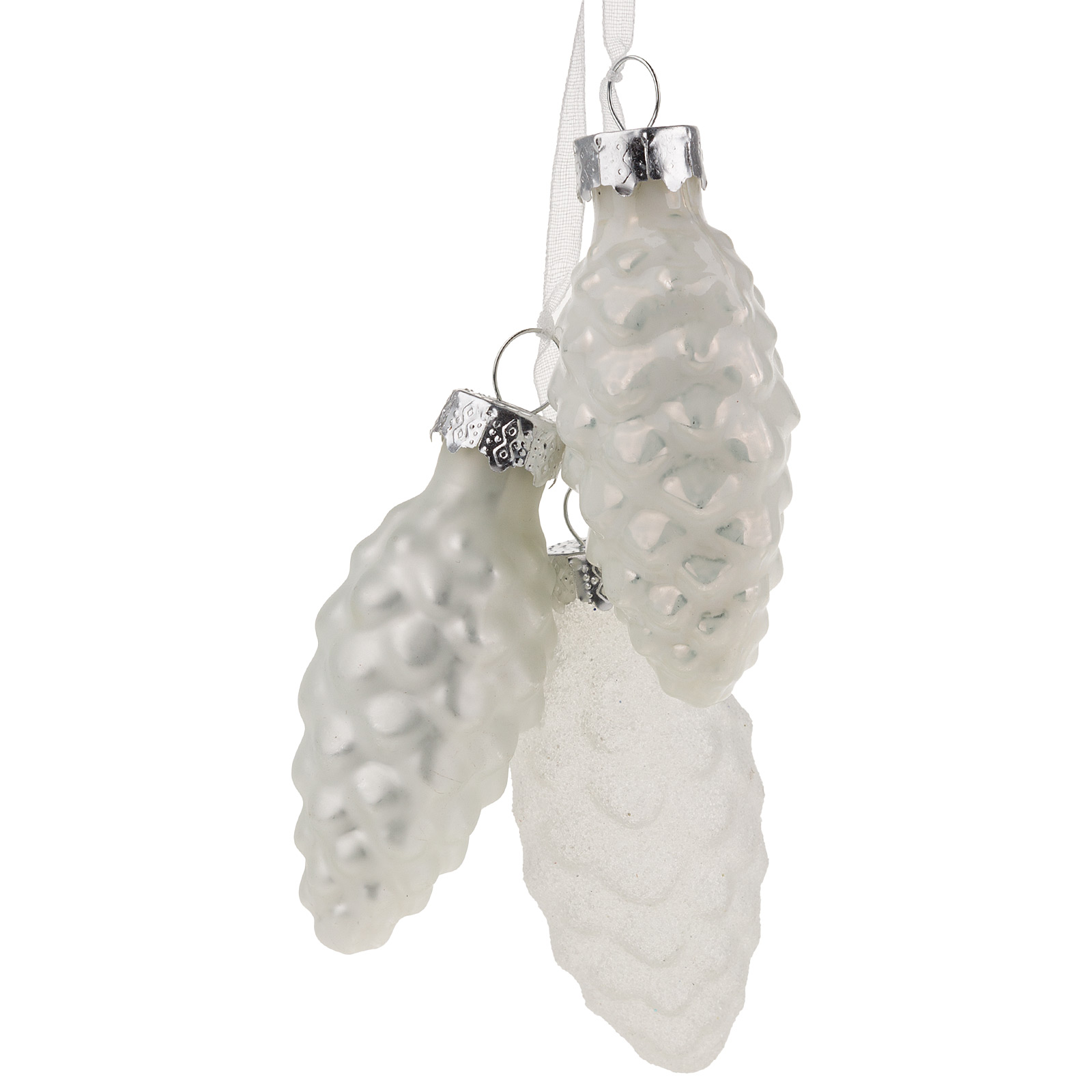 Елочная игрушка "Шишка в связке" (стекло), D2,5xH5 см Белый