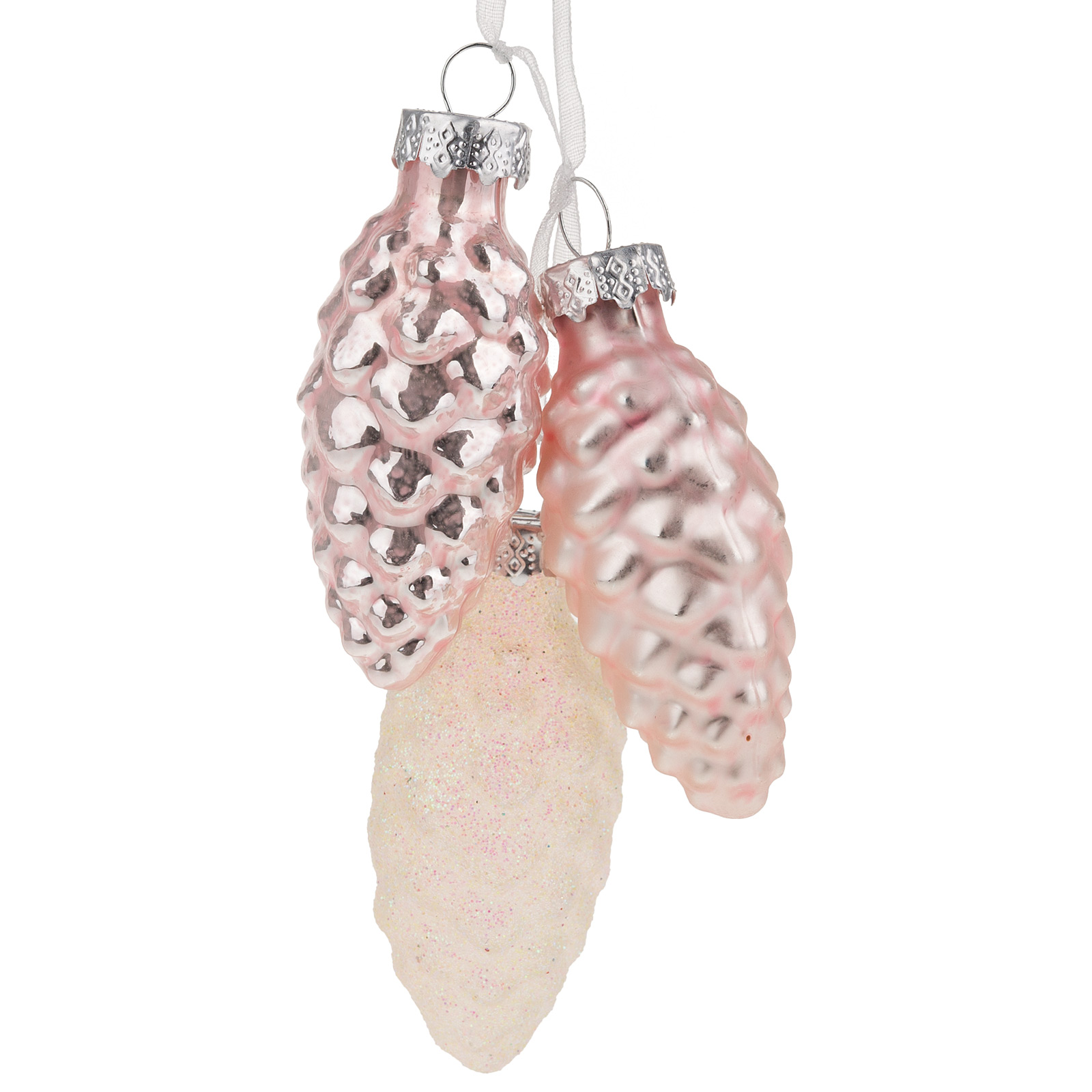 Елочная игрушка "Шишка в связке" (стекло), D2,5xH5 см Розовый