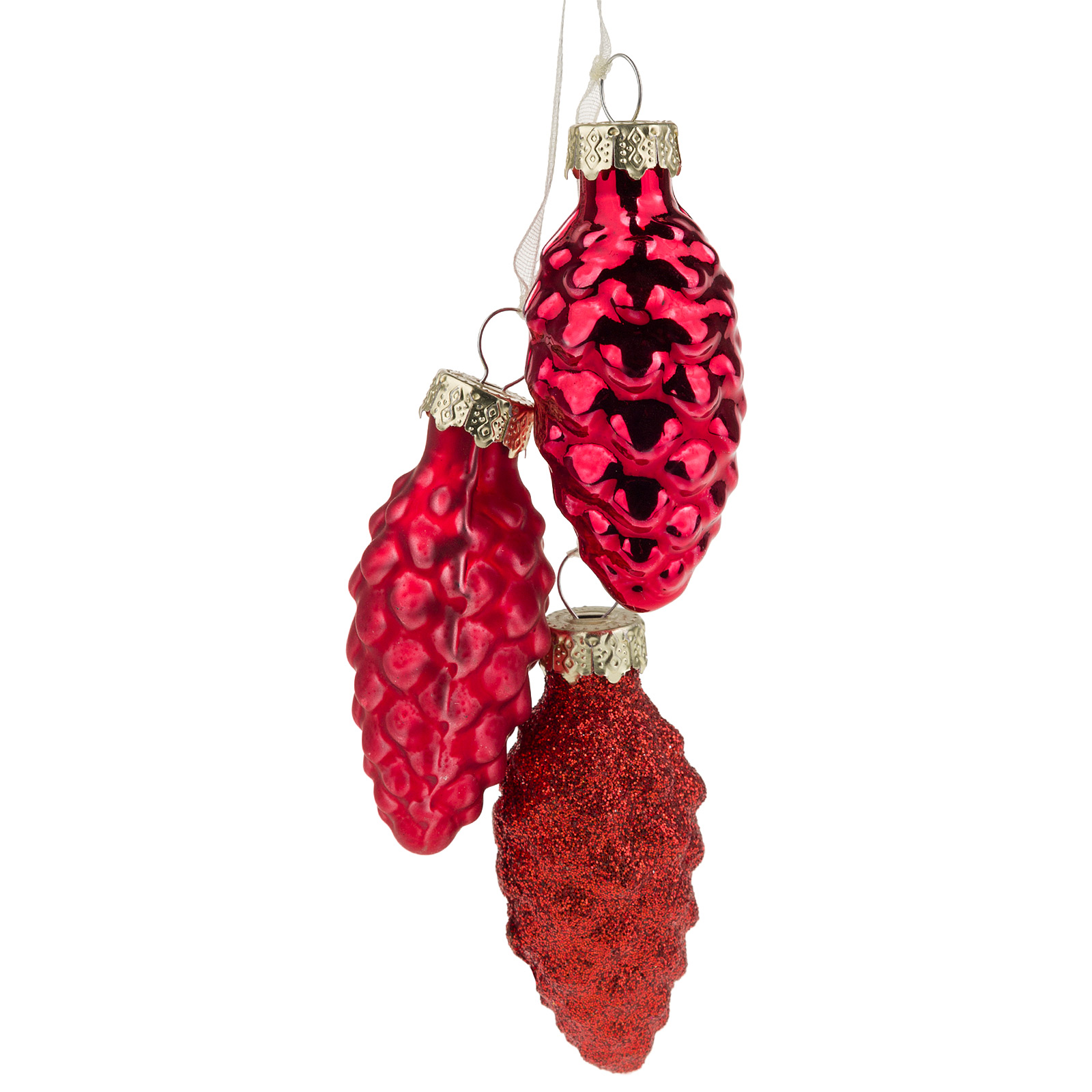 Елочная игрушка "Шишка в связке" (стекло), D2,5xH5 см Красный