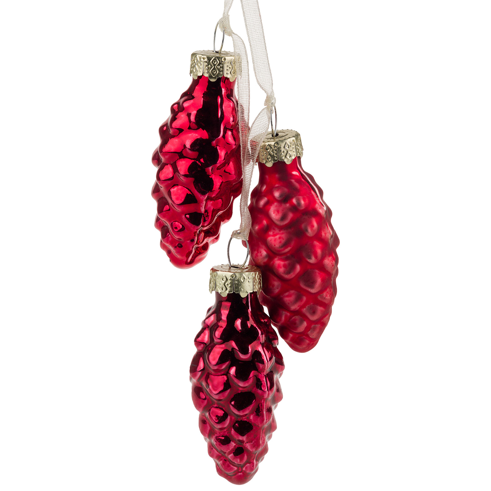 Елочная игрушка "Шишка в связке" (стекло), D2,5xH5 см Красный