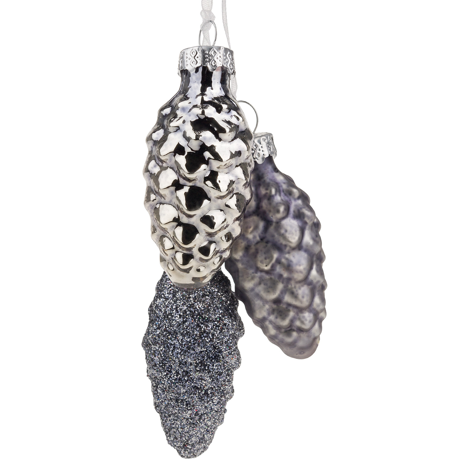 Елочная игрушка "Шишка в связке" (стекло), D2,5xH5 см Серый