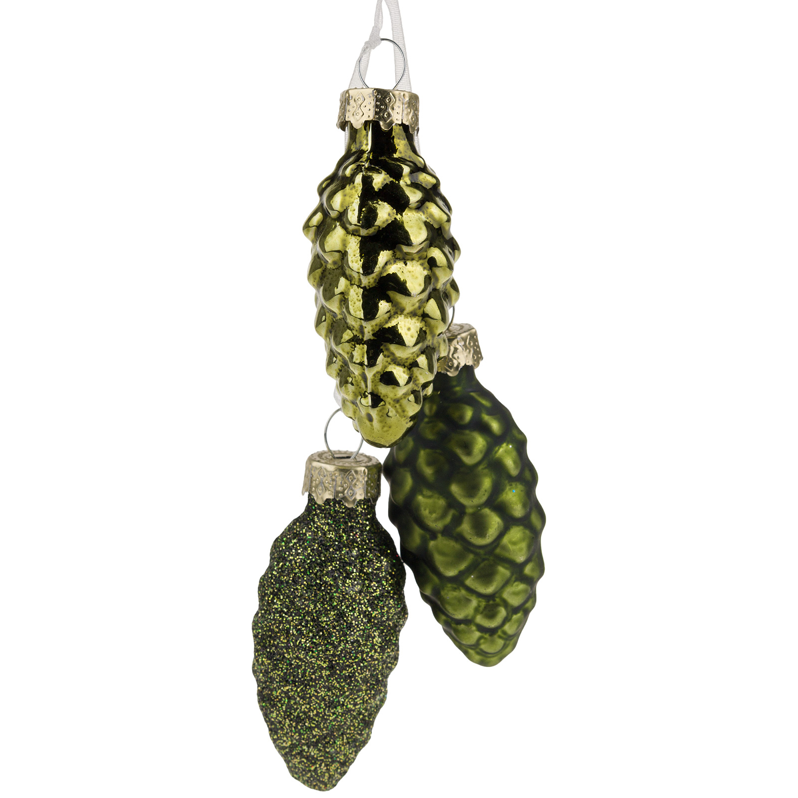 Елочная игрушка "Шишка в связке" (стекло), D2,5xH5 см Зеленый