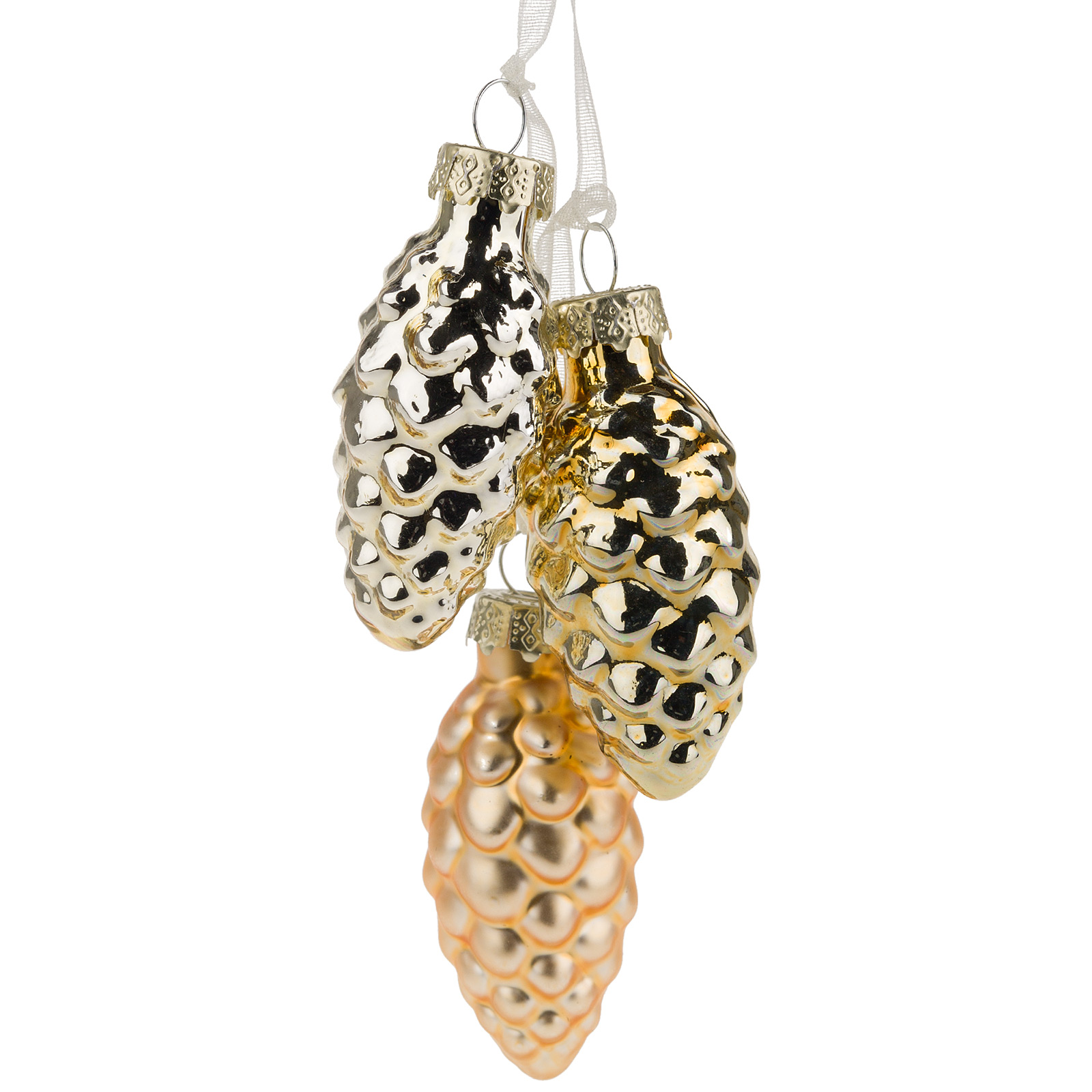 Елочная игрушка "Шишка в связке" (стекло), D2,5xH5 см Золотой