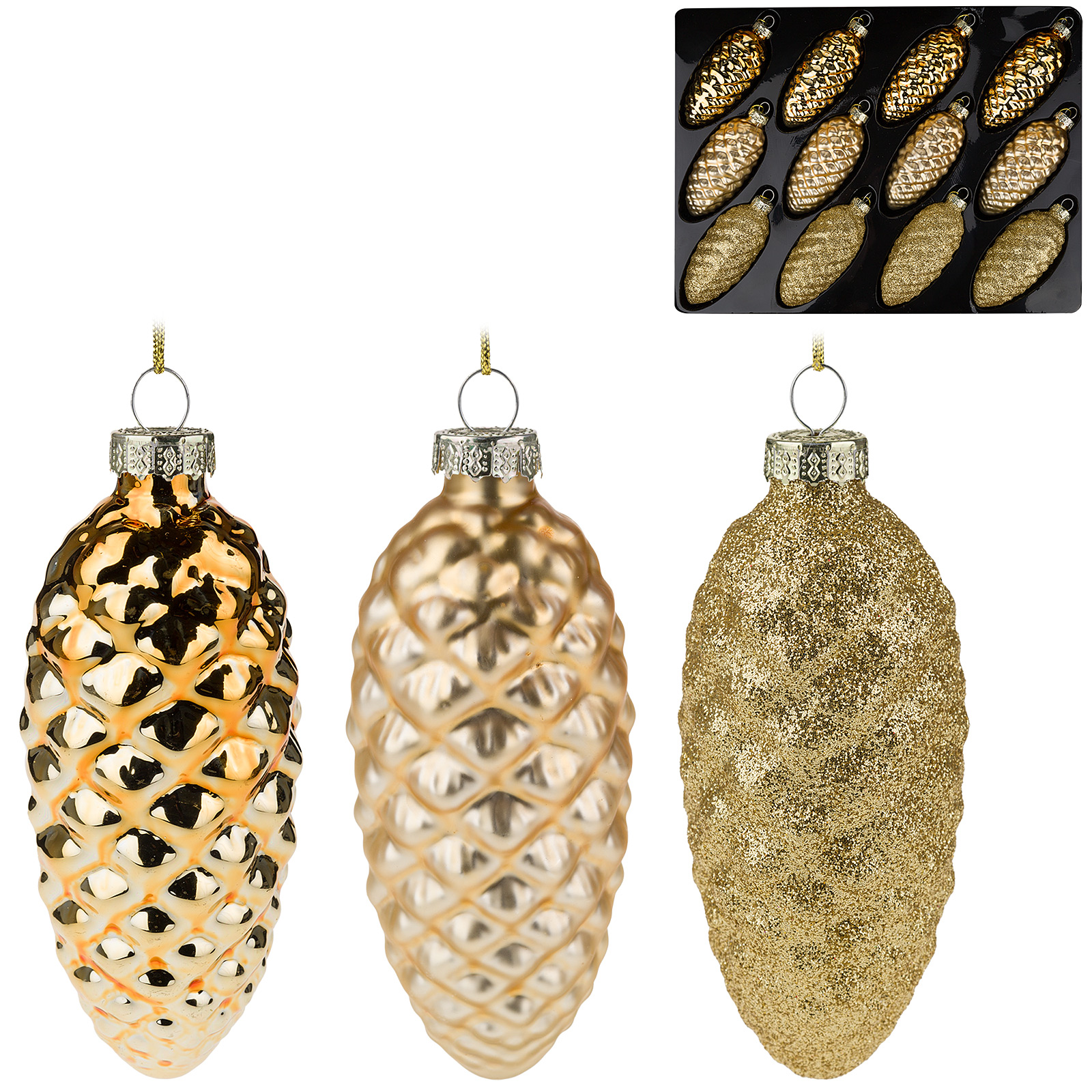 Елочная игрушка "Шишка" (стекло), D4xH10 см, в асс. В ассортименте