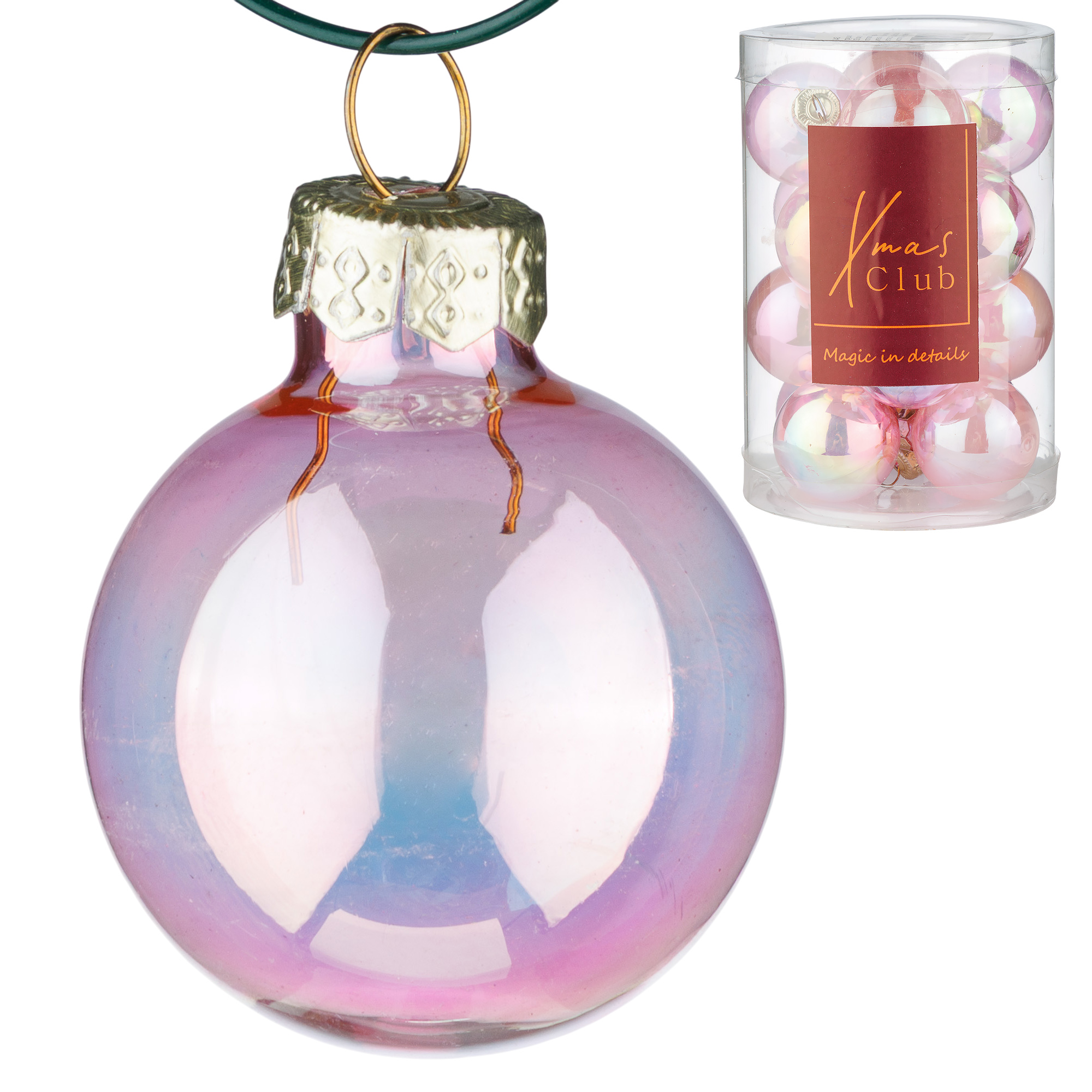 Елочная игрушка "Шар" (стекло), D3 см, набор (16 шт) Розовый