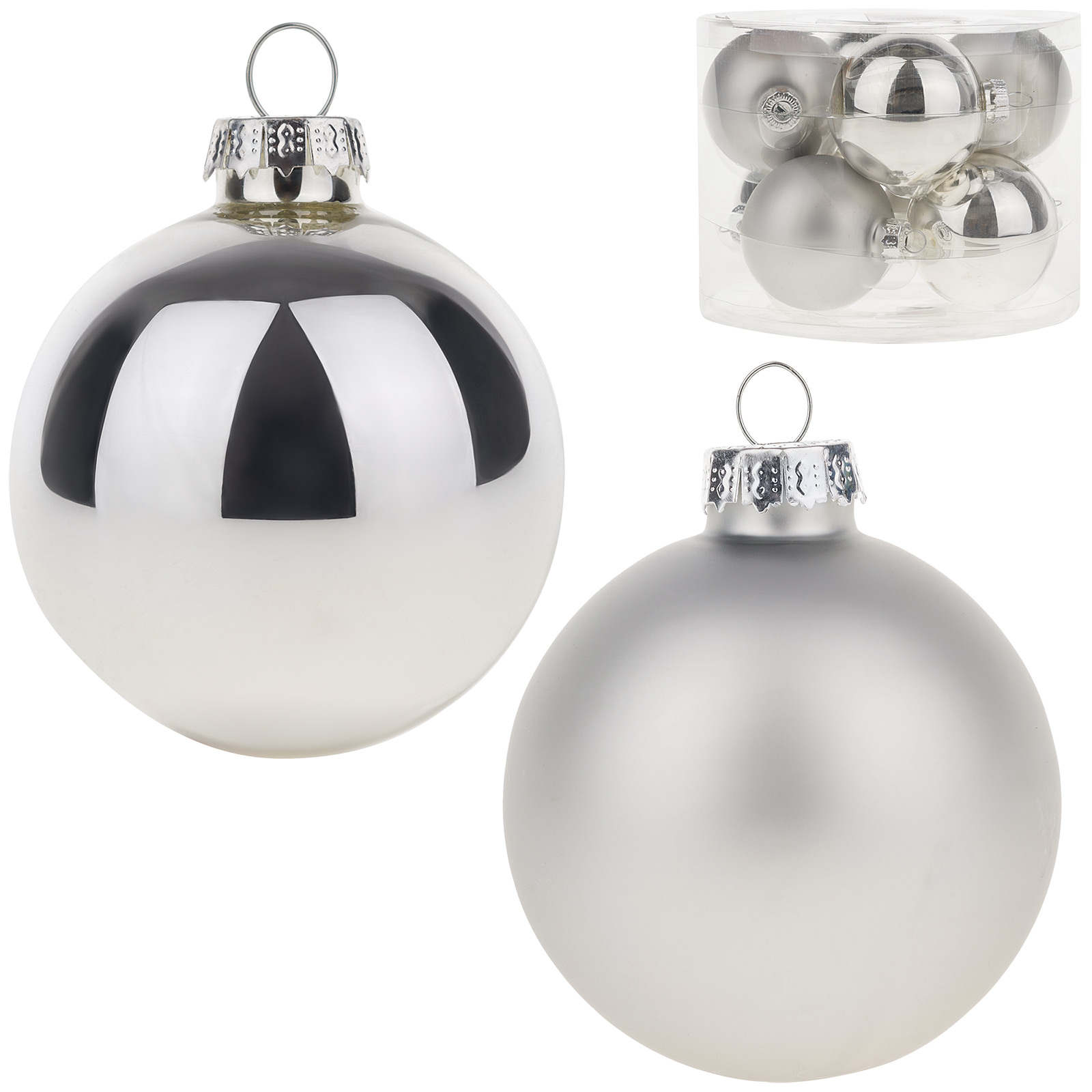 Елочная игрушка "Шар" (стекло), D6 см, набор (8 шт) Серебряный