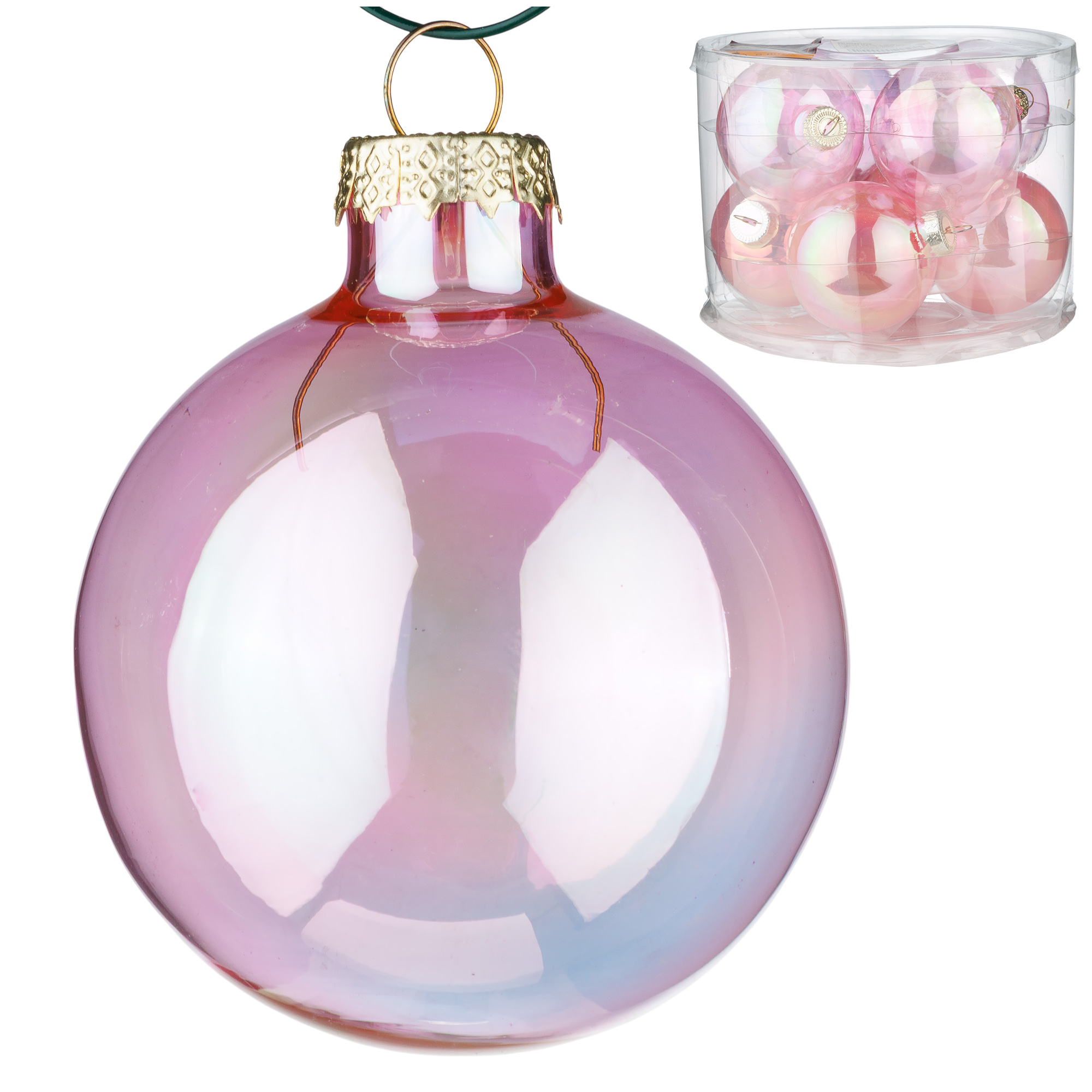 Елочная игрушка "Шар" (стекло), D6 см, набор (8 шт) Розовый