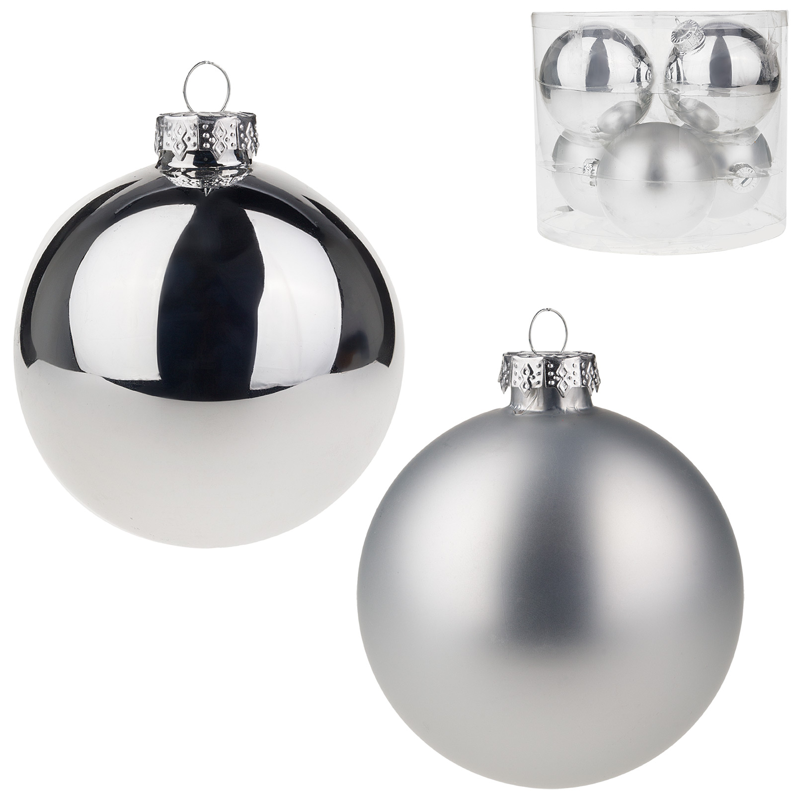 Елочная игрушка "Шар" (стекло), D8 см, набор (6 шт) Серебряный