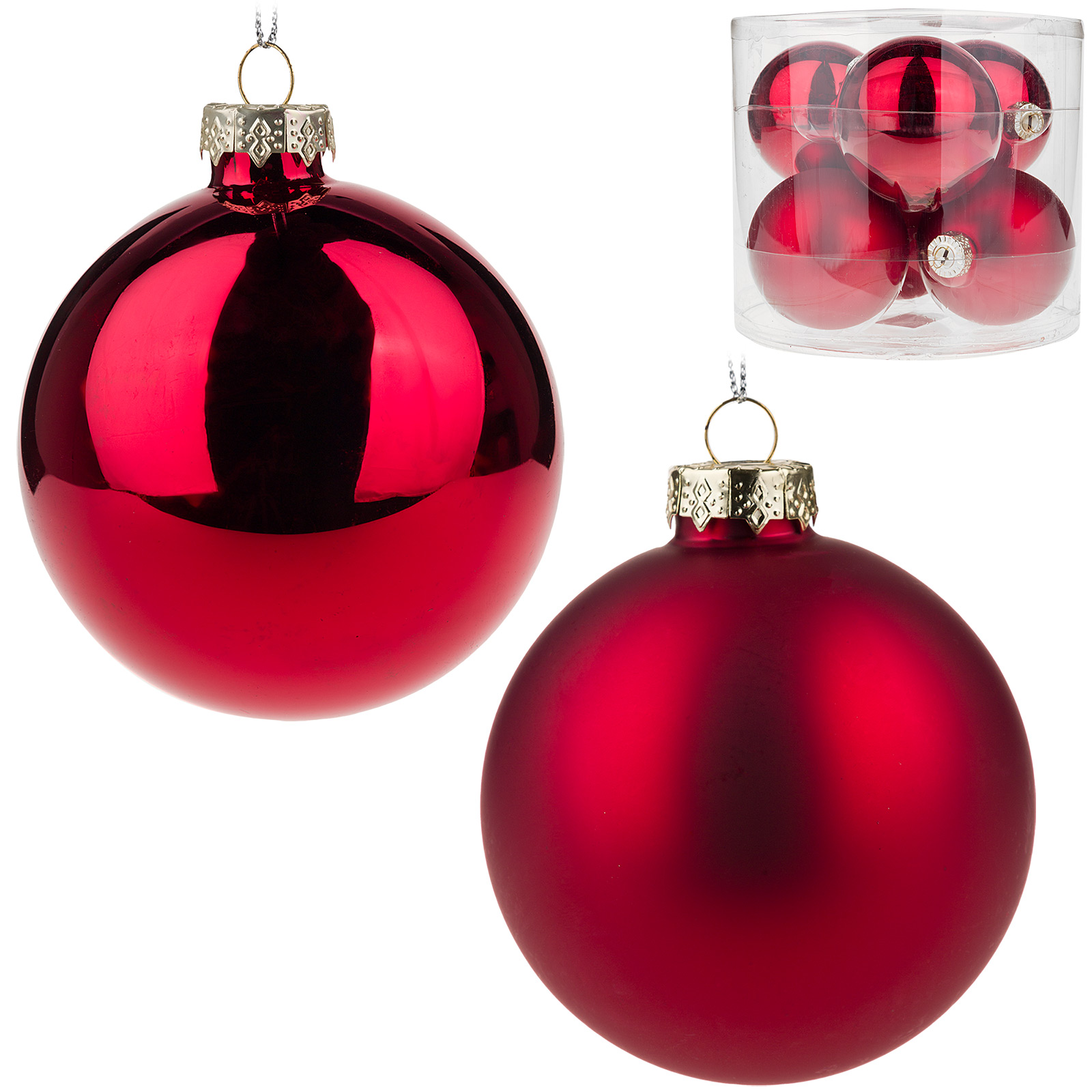 Елочная игрушка "Шар" (стекло), D8 см, набор (6 шт) Красный