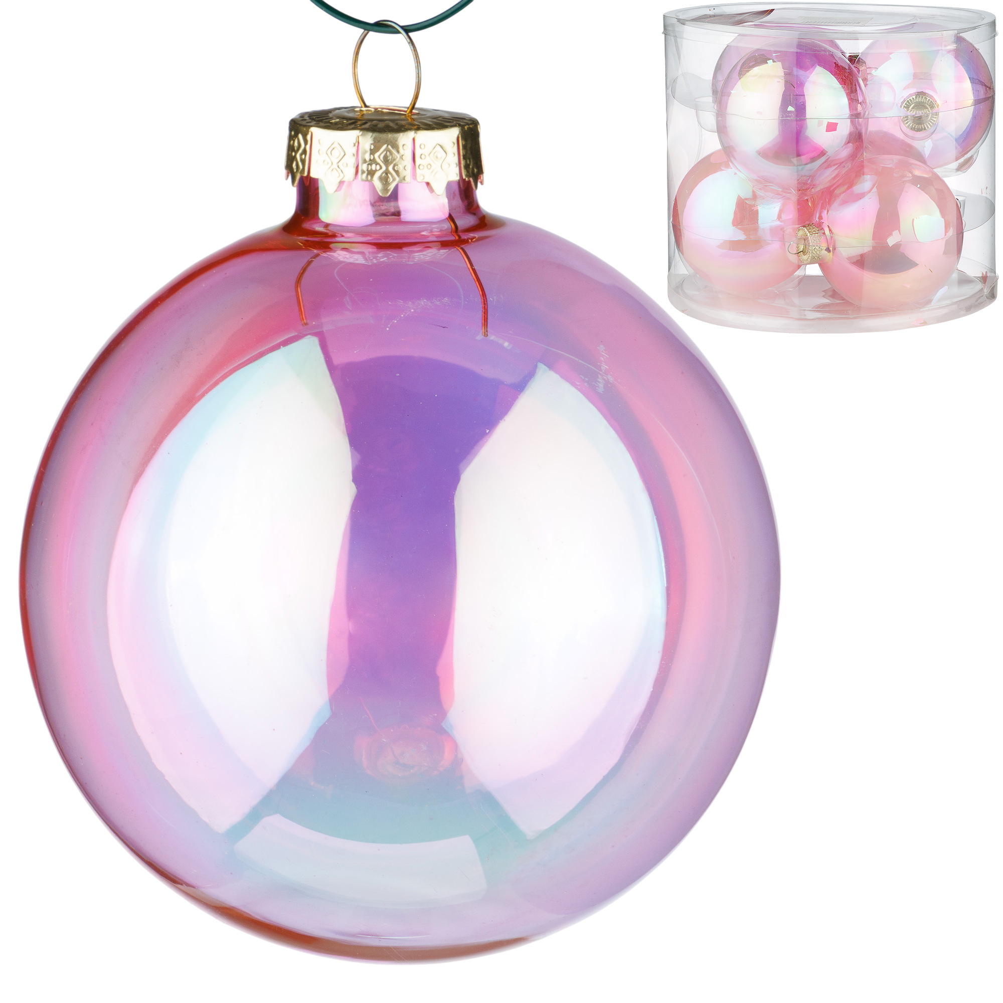 Елочная игрушка "Шар" (стекло), D8 см, набор (6 шт) Розовый