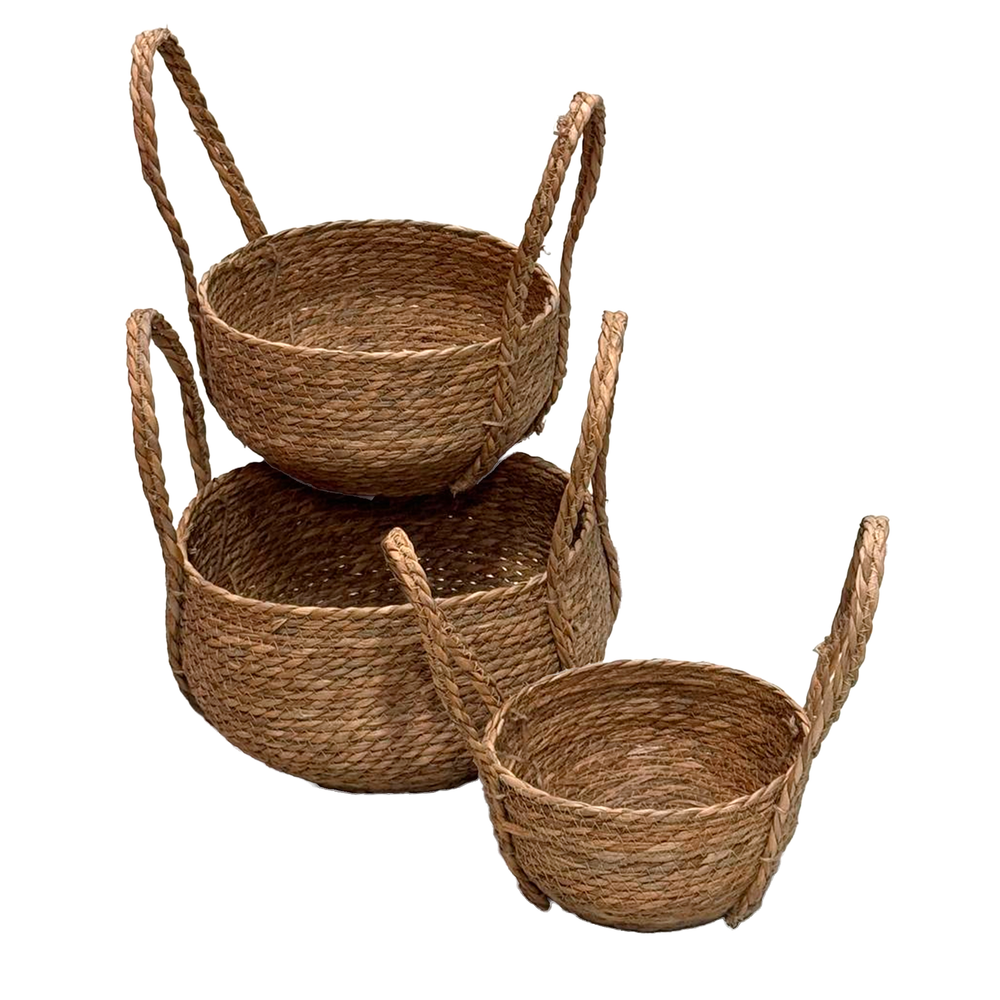 Корзина плетеная (водоросли), D28xH19 см - D21xH13 см, набор (3 шт) Натуральный