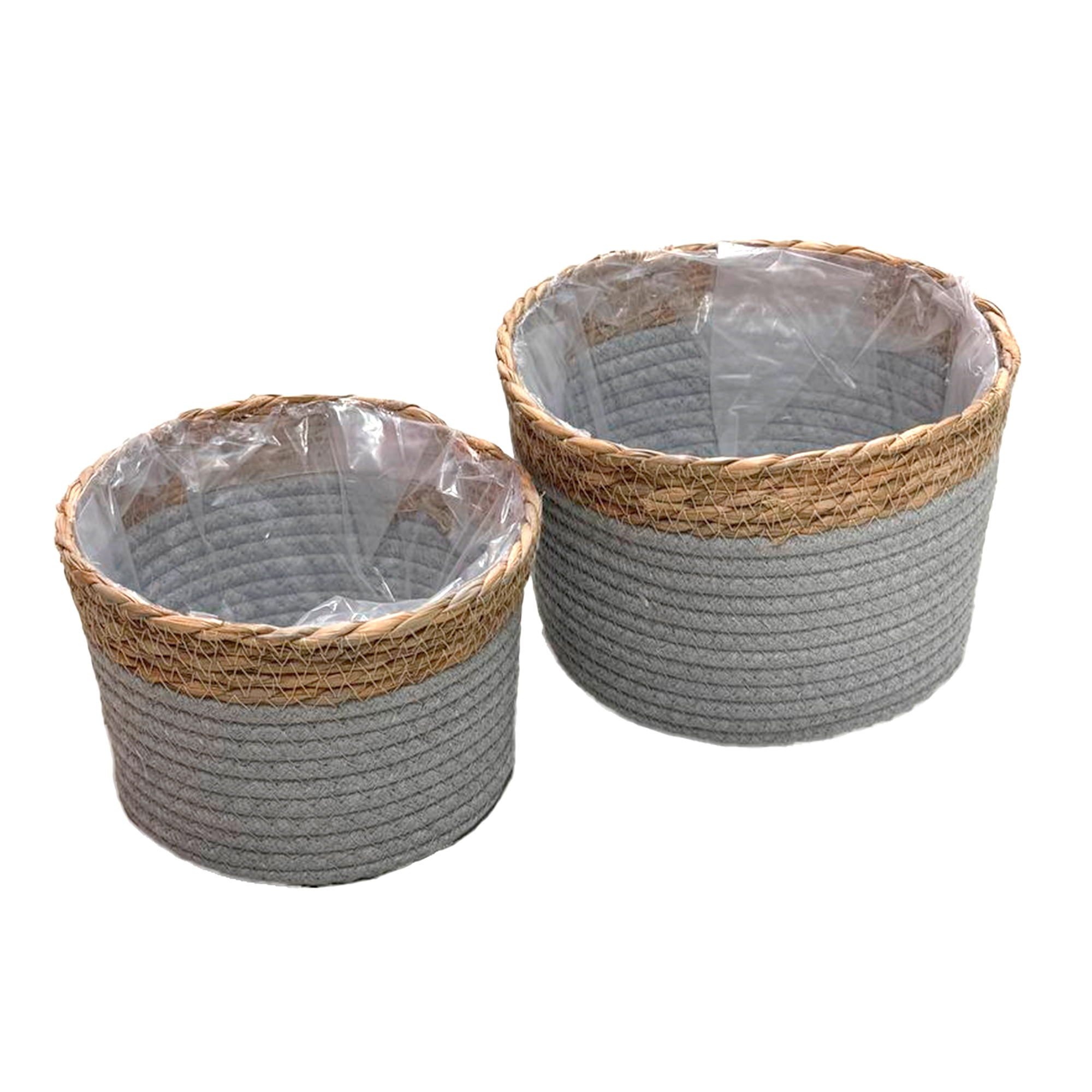 Кашпо плетеное "Кант" (водоросли), D21xH15 см, D19xH13 см, набор (2 шт) Серый