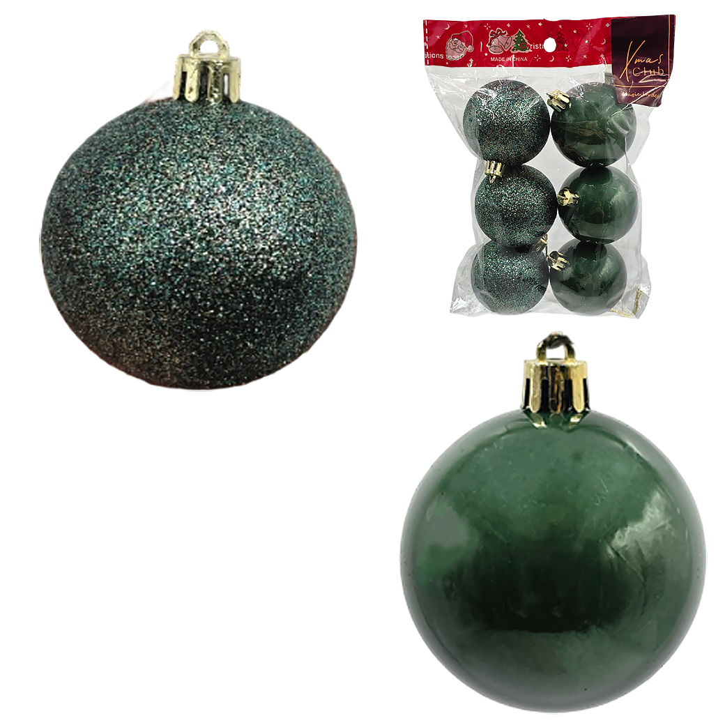 Елочная игрушка "Шар" (пластик), D6 см, набор (6 шт), в асс. Зеленый