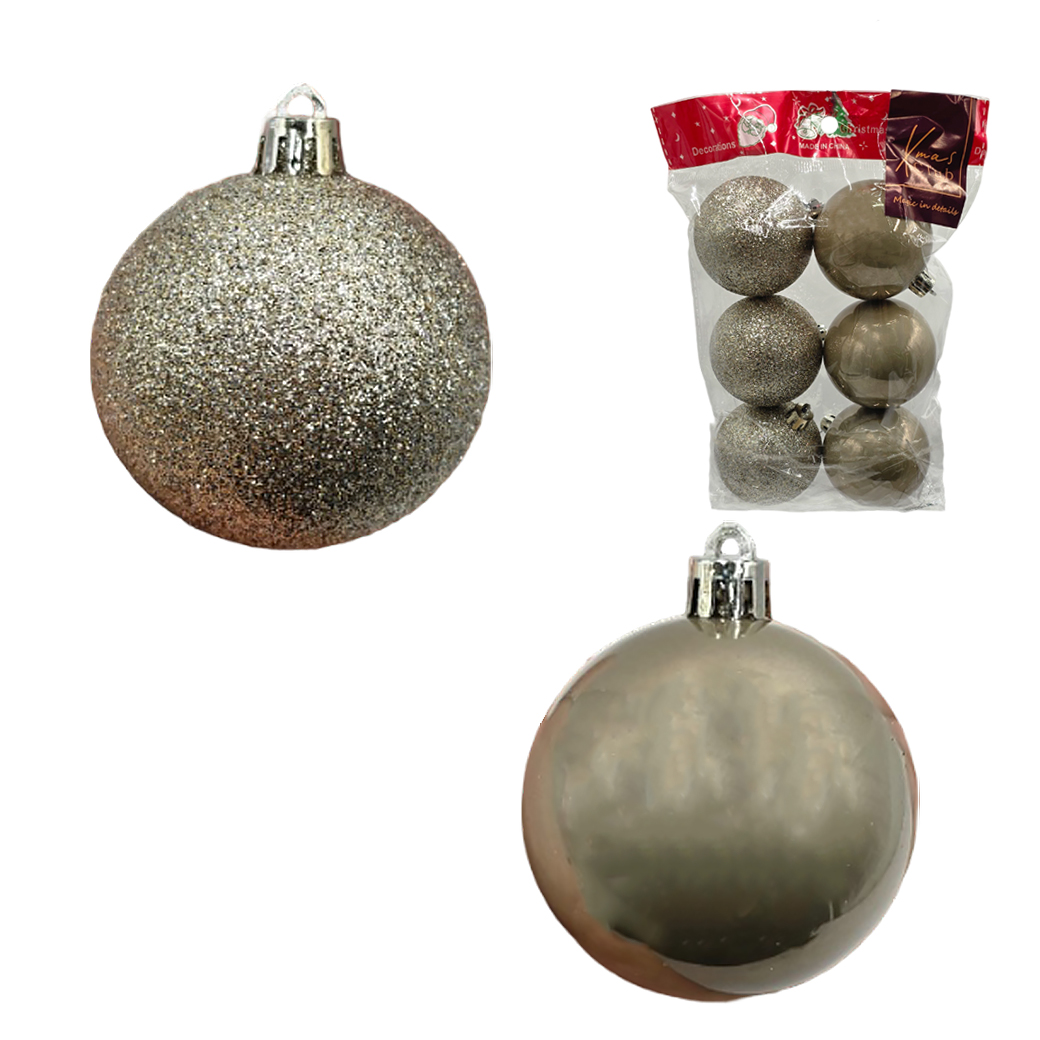 Елочная игрушка "Шар" (пластик), D6 см, набор (6 шт), в асс. Шампань