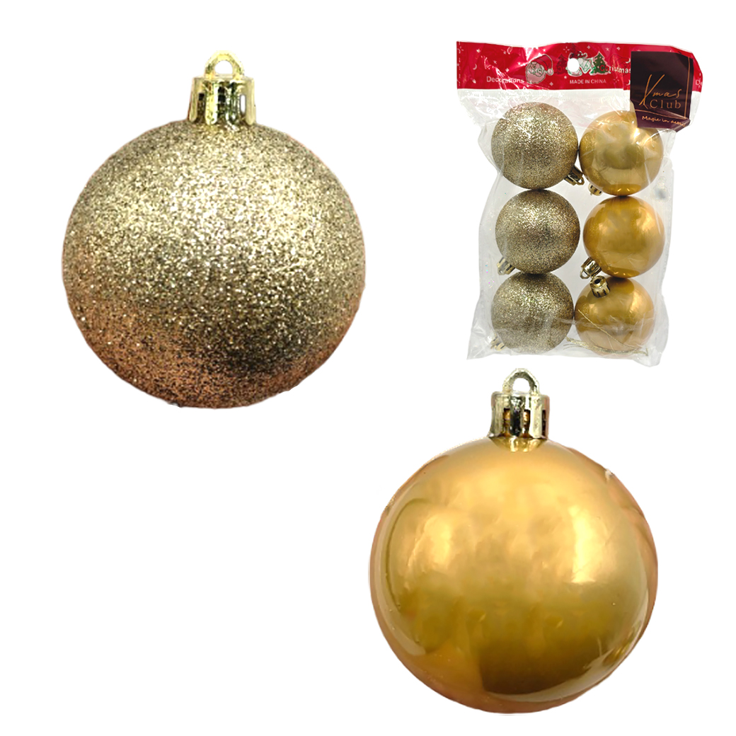 Елочная игрушка "Шар" (пластик), D10 см, набор (6 шт), в асс. Золотой