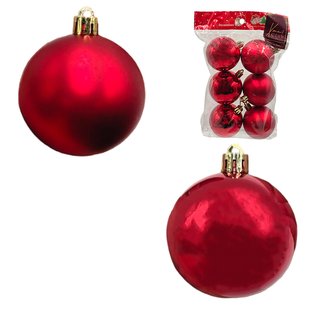 Елочная игрушка "Шар" (пластик), D6 см, набор (6 шт), в асс. Красный