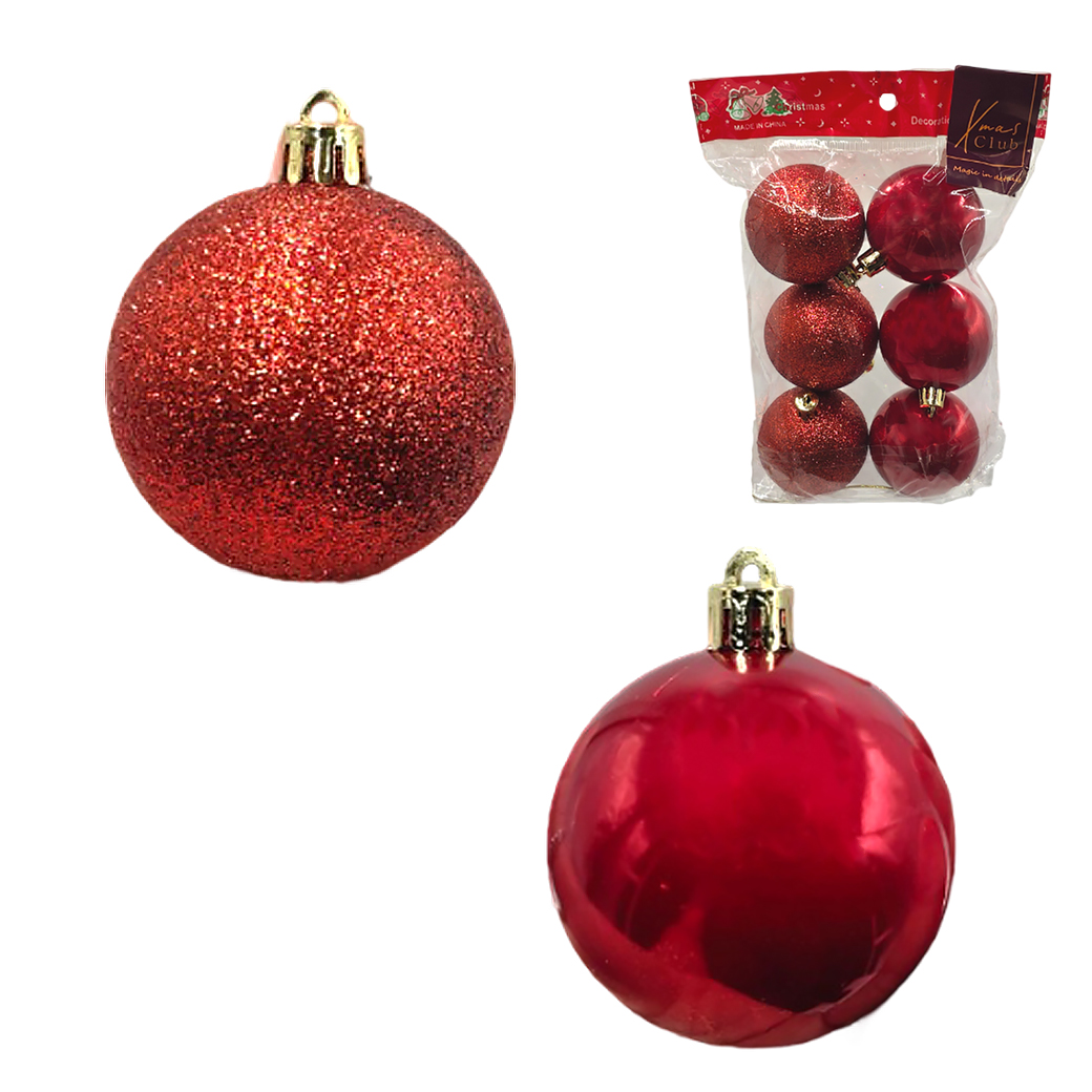 Елочная игрушка "Шар" (пластик), D6 см, набор (6 шт), в асс. Красный
