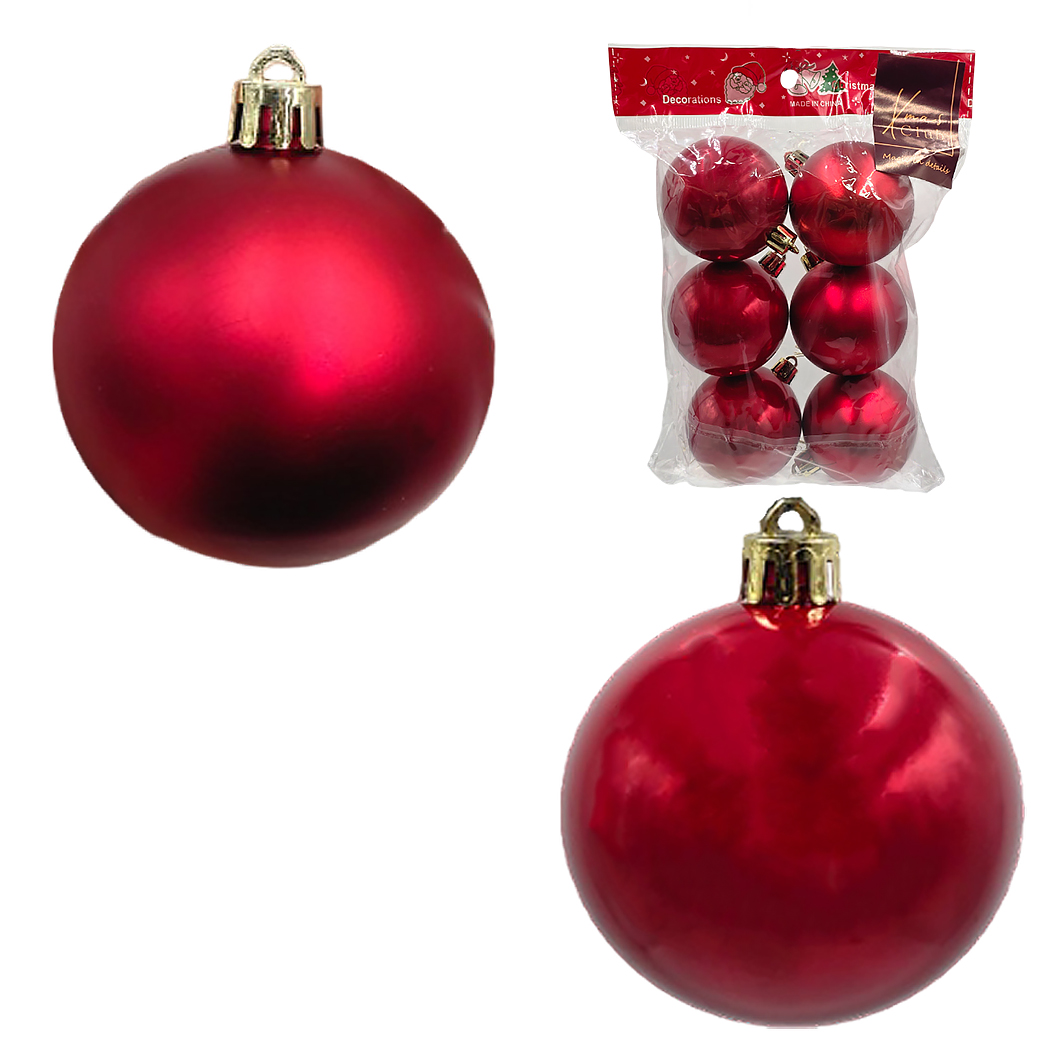 Елочная игрушка "Шар" (пластик), D10 см, набор (6 шт), в асс. Красный