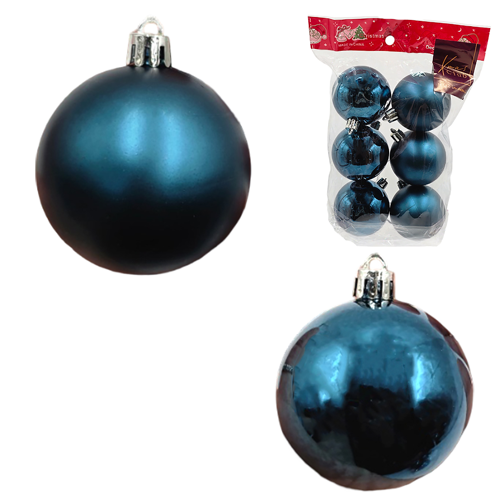 Елочная игрушка "Шар" (пластик), D8 см, набор (6 шт), в асс. Синий