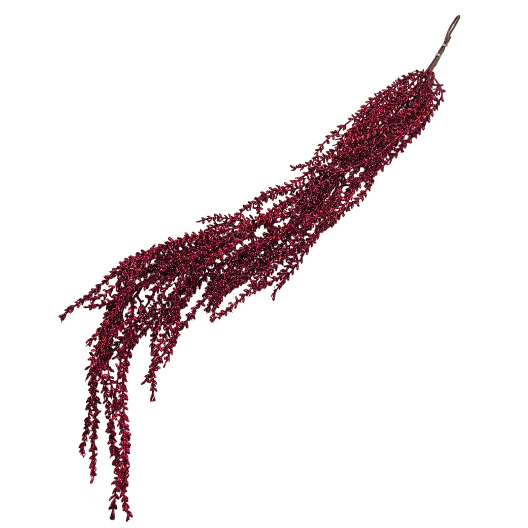 Ветка искусственная "Амарант" (пластик), H96 см, с глиттером Красный