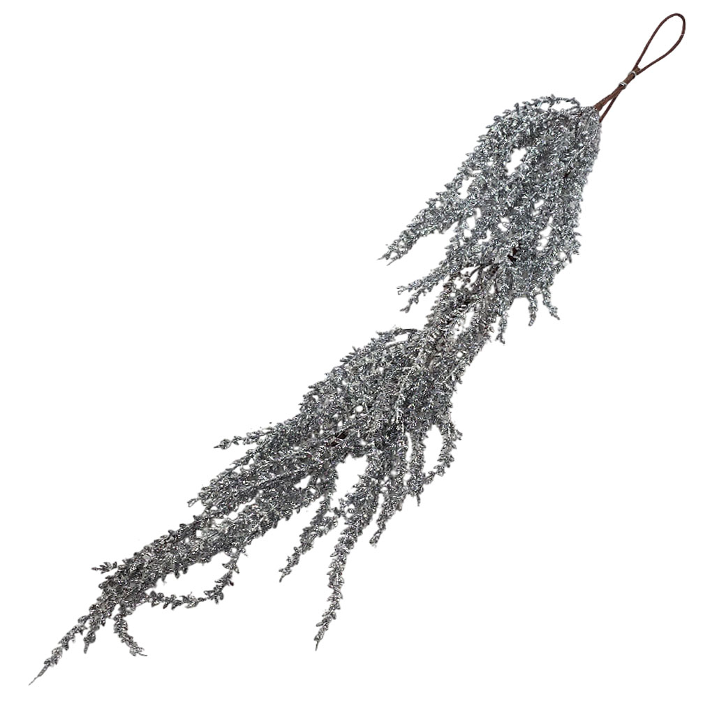 Ветка искусственная "Амарант" (пластик), H96 см, с глиттером Серебряный