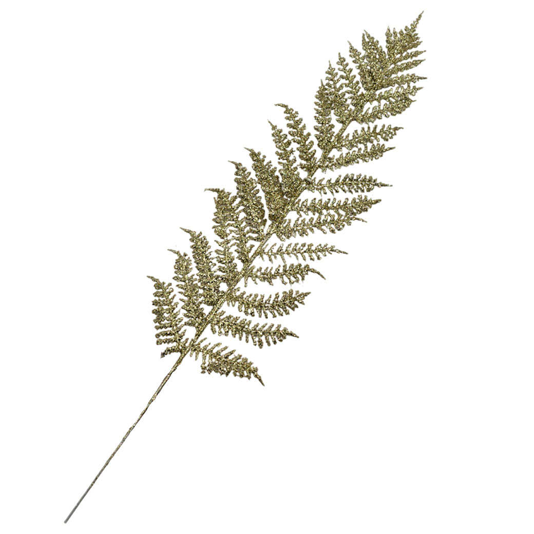 Ветка искусственная "Папоротник" (пластик), H55 см, с глиттером Золотой