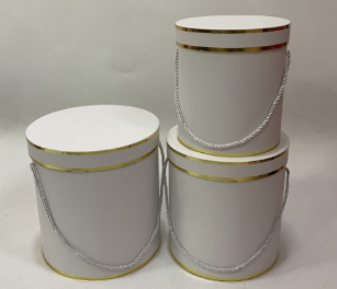 Коробка шляпная "Lux", D23xH23 см - D18xH19 см, набор (3 шт), с ручкой Белый