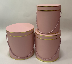 Коробка шляпная "Lux", D23xH23 см - D18xH19 см, набор (3 шт), с ручкой Розовый