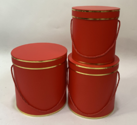 Коробка шляпная "Lux", D23xH23 см - D18xH19 см, набор (3 шт), с ручкой Красный