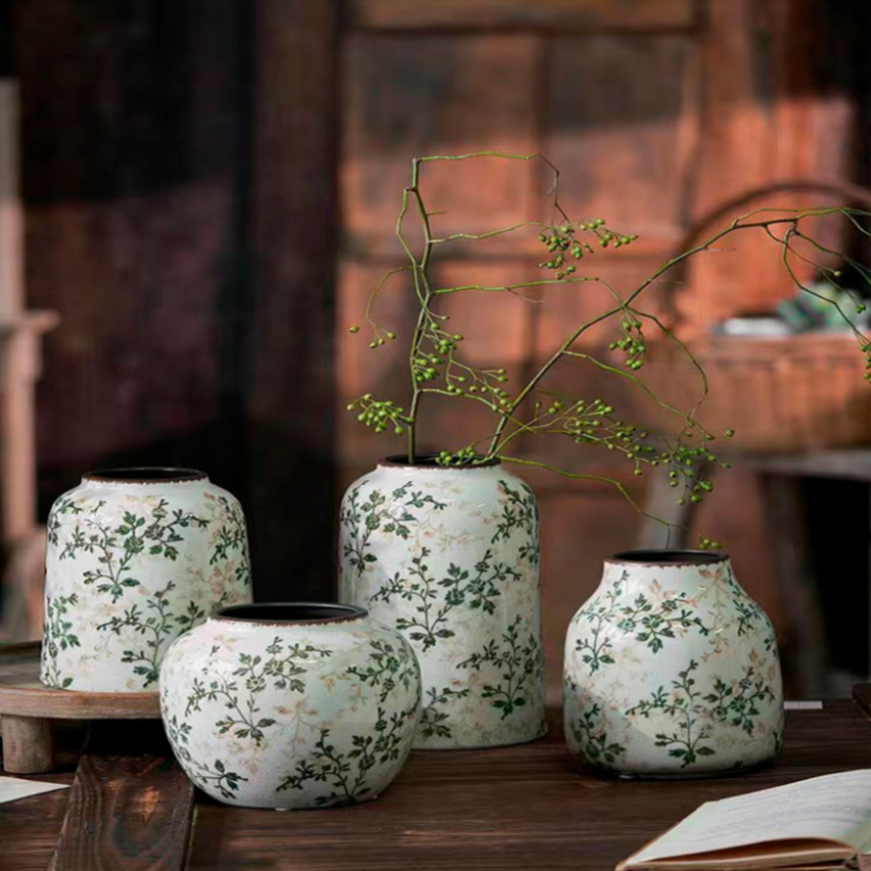 Ваза "Flower Green" (керамика), D14xH26 см Белый-зеленый