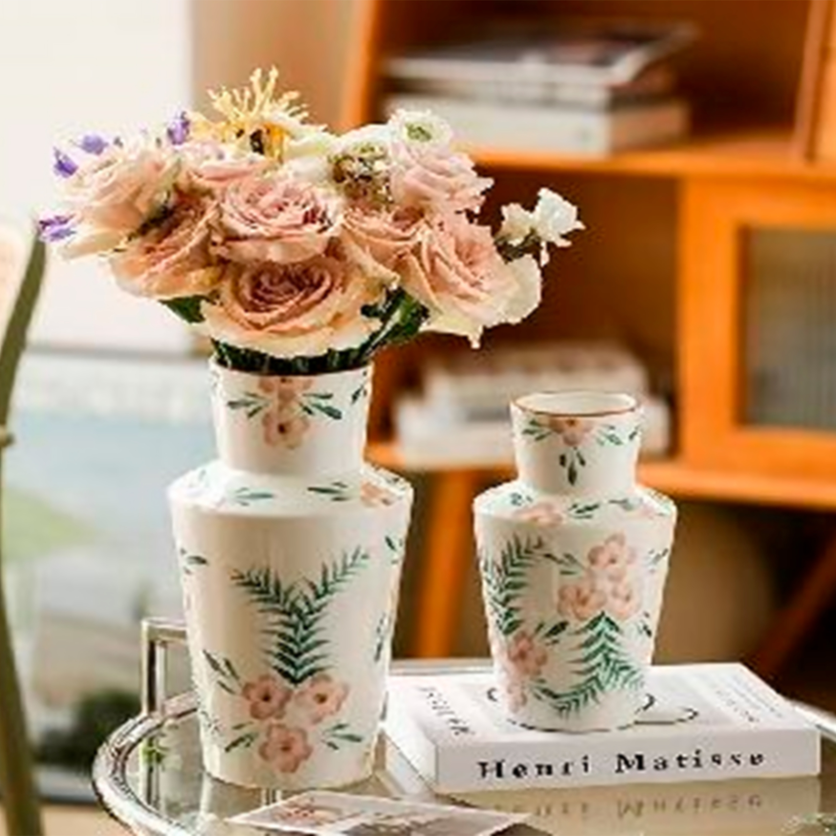 Ваза "Sakura" (керамика), D13xH22 см Белый-зеленый