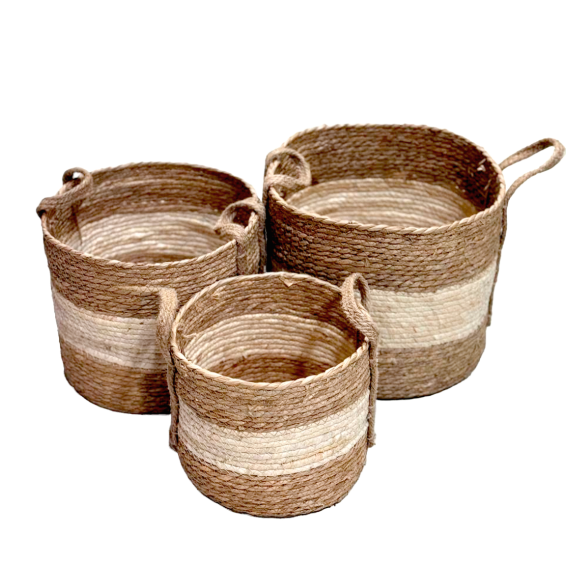 Корзина плетеная (трава), D32xH32 см - D25xH25 см, набор (3 шт) Натуральный