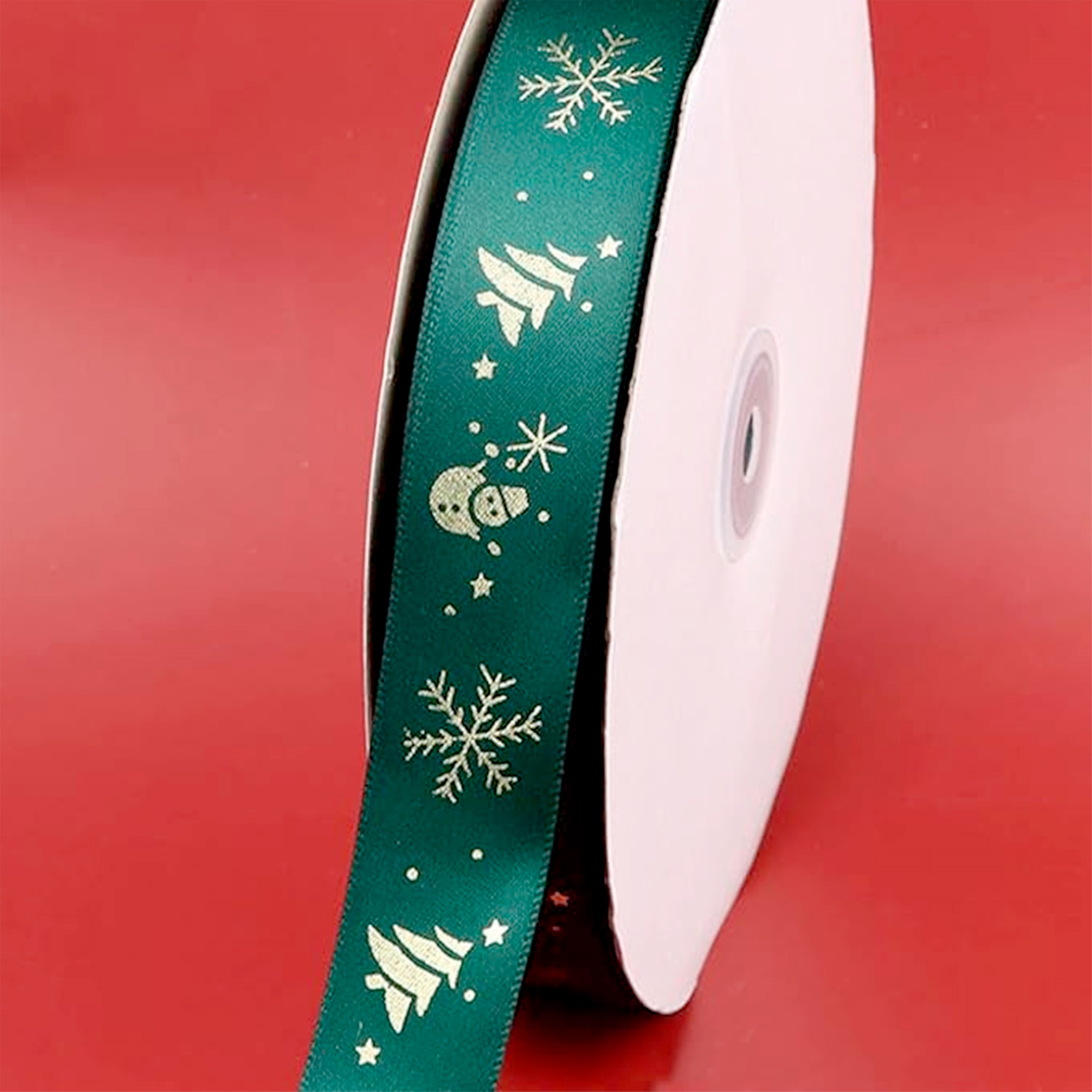 Лента атлас "С новым годом", 10 ммx100 ярд Красный