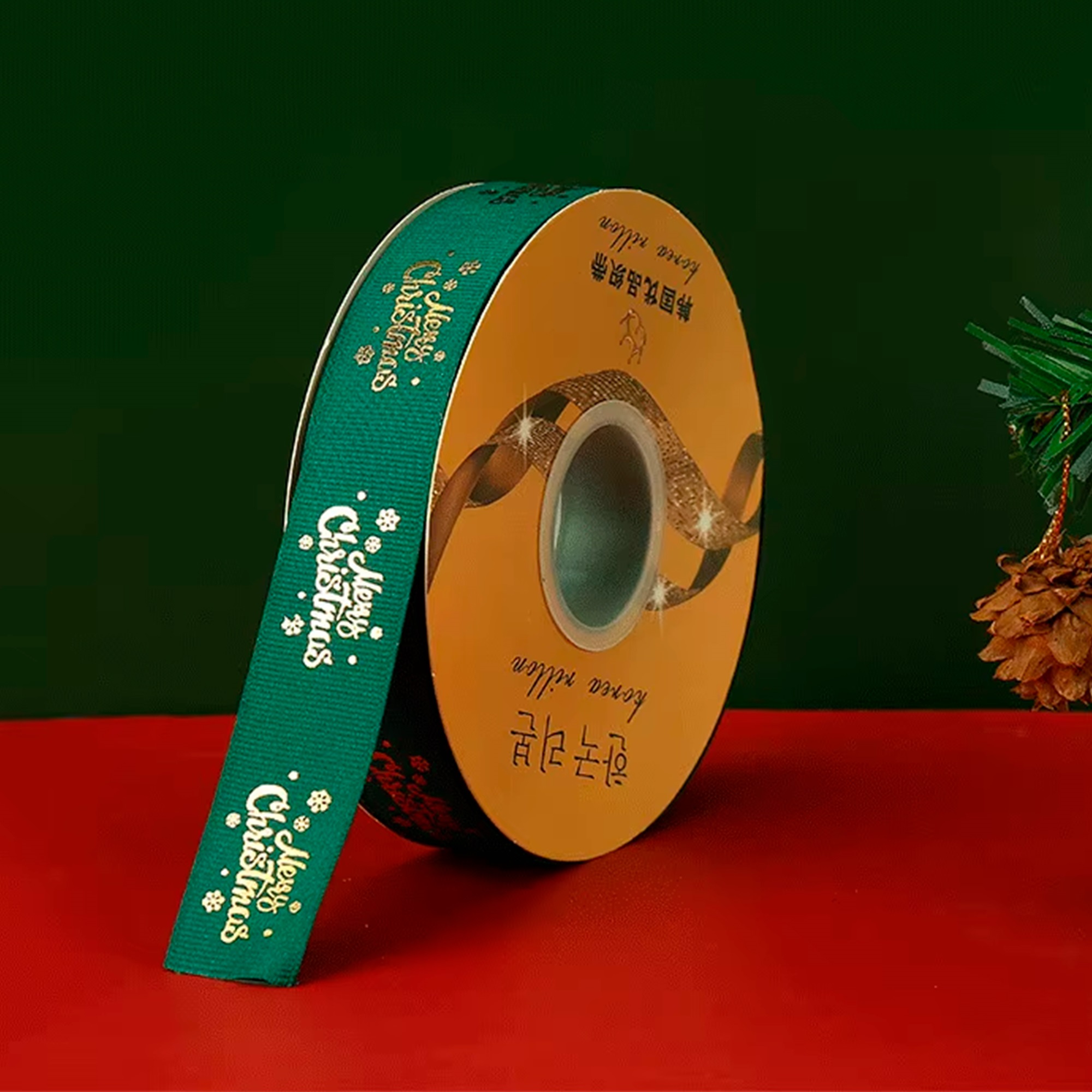 Лента декоративная "Репсовая С новым годом", 25 ммx100 ярд Красный