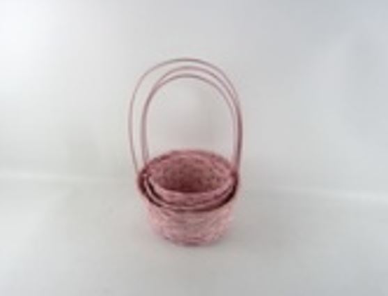 Корзина плетеная (бамбук), D21xH10/36 см - D16xH10/32 см, набор (3 шт) Розовый