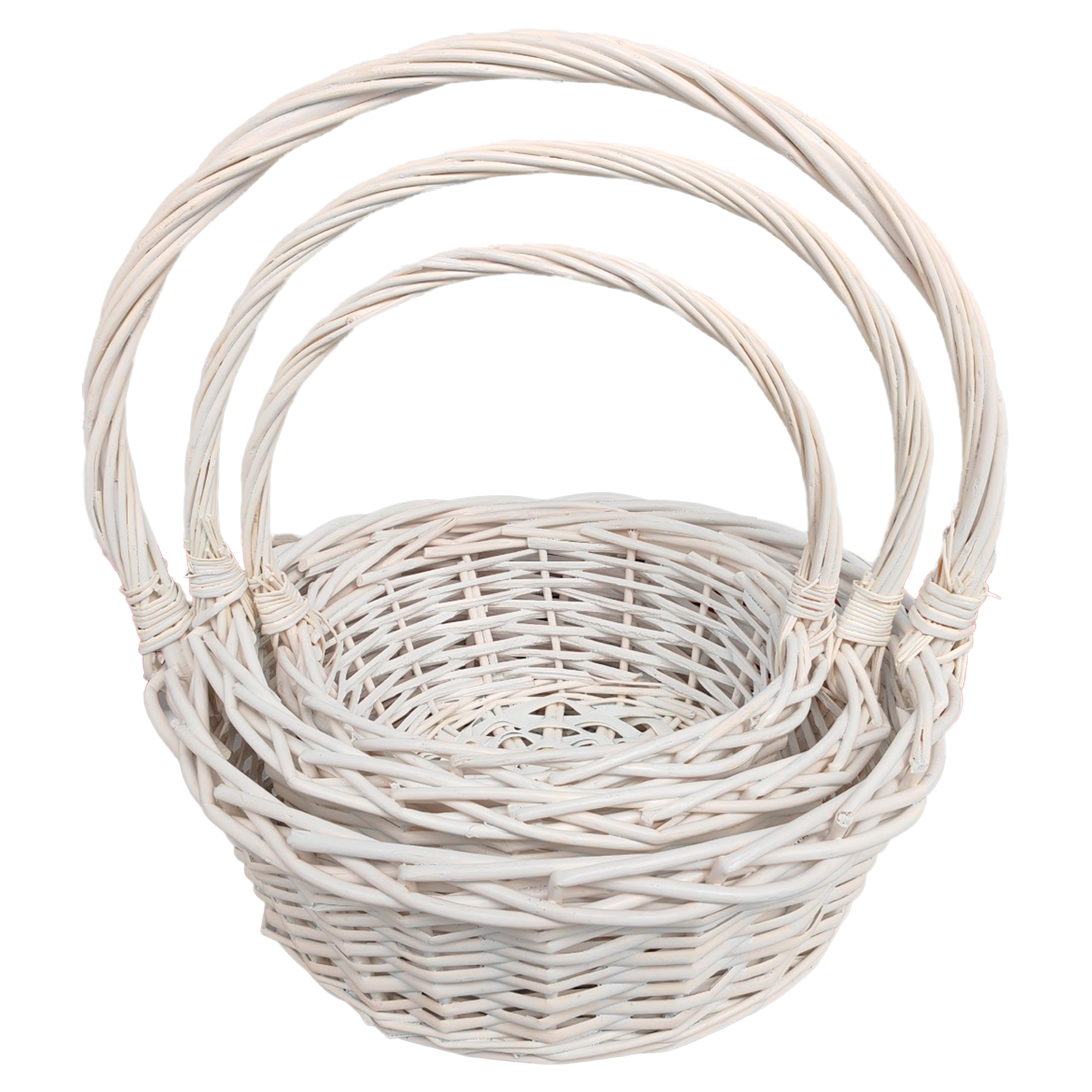 Корзина плетеная (ива), D34xH13/35 см - D24xH9/25 см, набор (3 шт) Белый