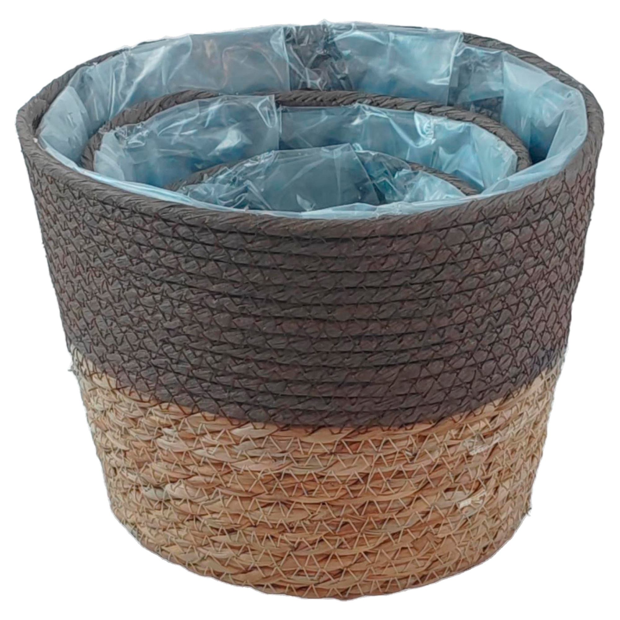 Кашпо плетеное (водоросли, ткань), D24xH18 см, D15xH12 см, набор (2 шт) Коричневый