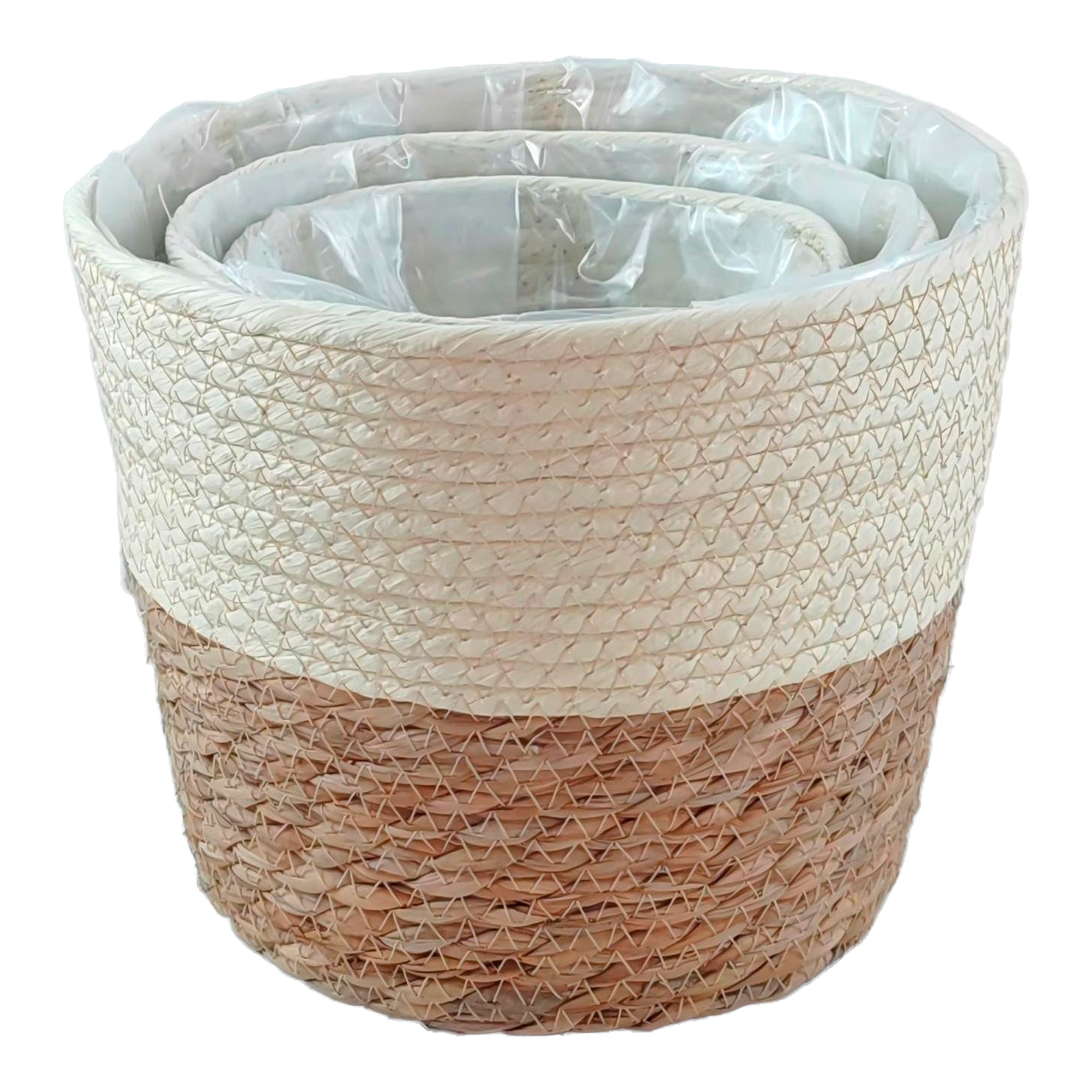 Кашпо плетеное (водоросли, ткань), D24xH18 см, D15xH12 см, набор (2 шт) Бежевый